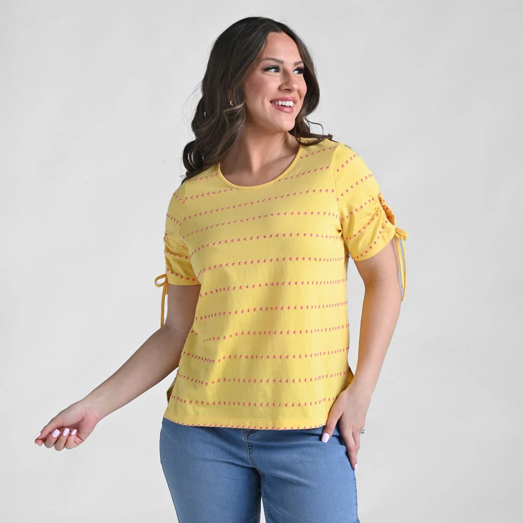 Christopher & Banks Textured Dot Striped Tie Sleeve Top - Image 4
