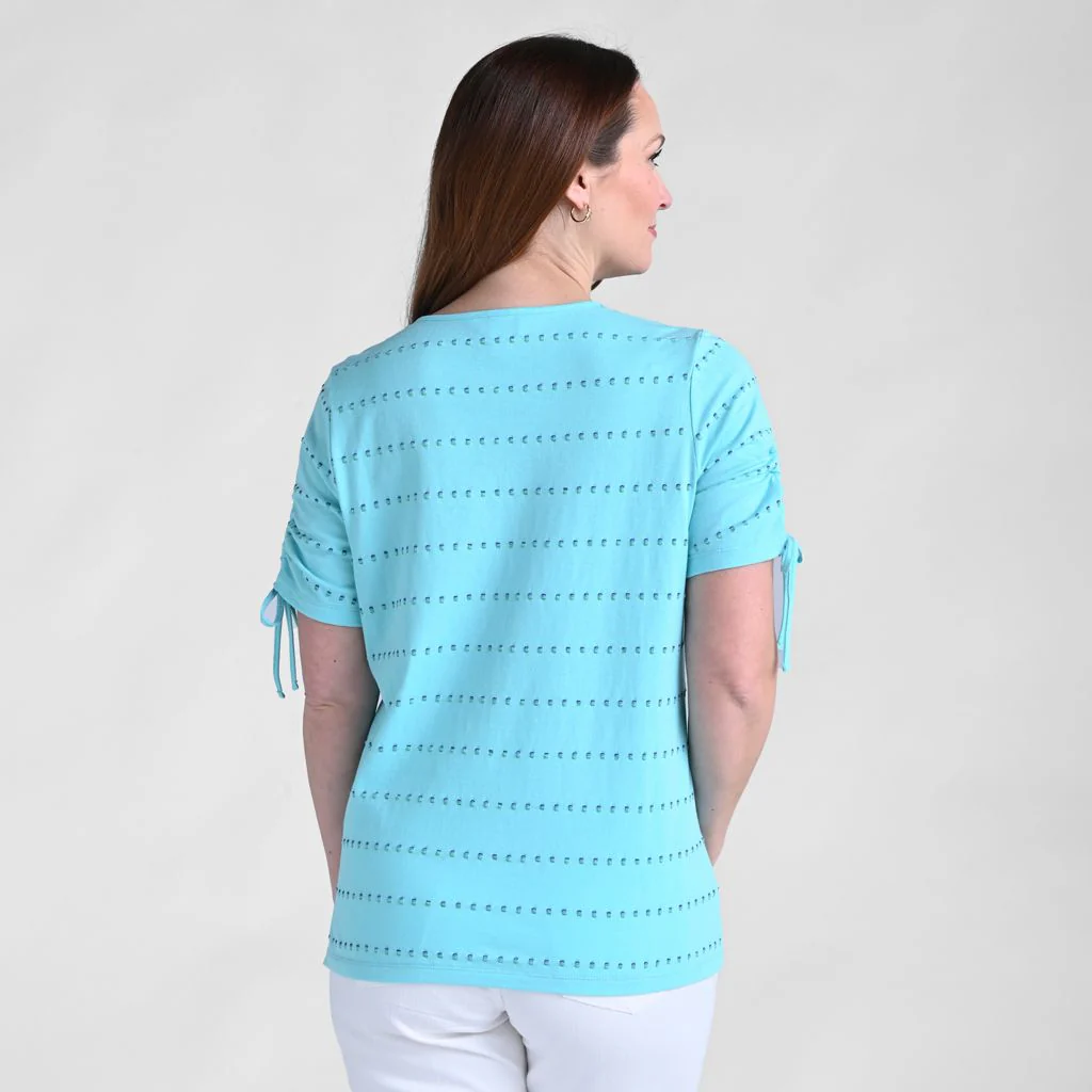 Christopher & Banks Textured Dot Striped Tie Sleeve Top - Image 5