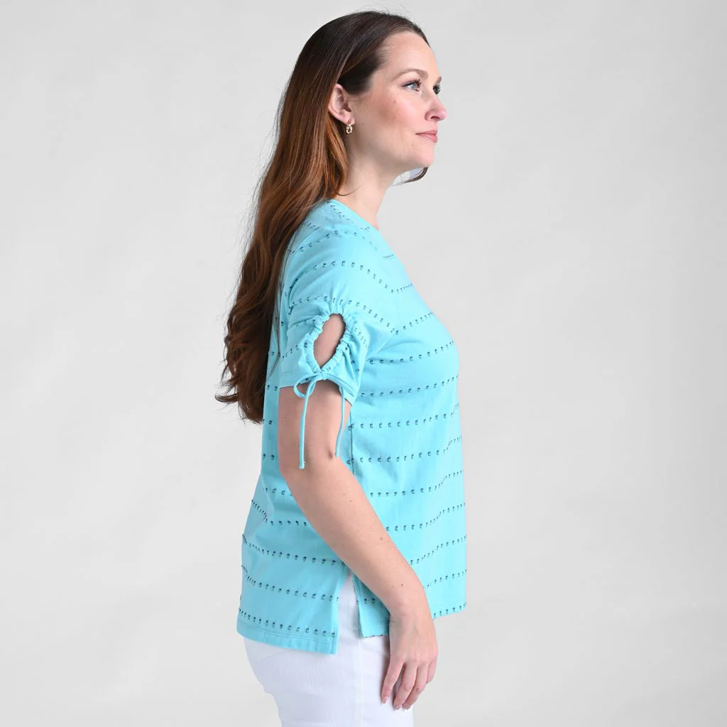 Christopher & Banks Textured Dot Striped Tie Sleeve Top - Image 6