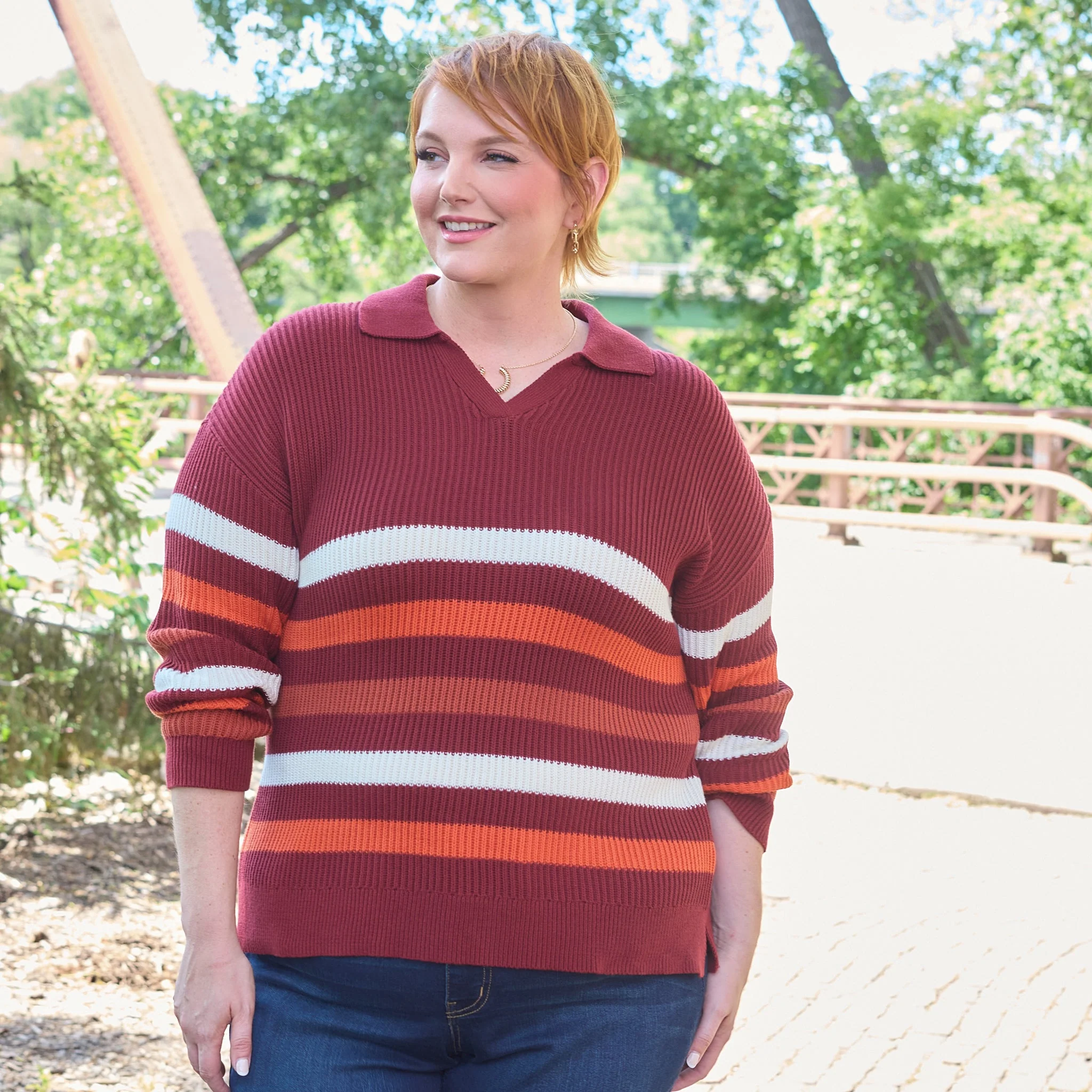Christopher & Banks Textured Stitch Striped Sweater - Image 2