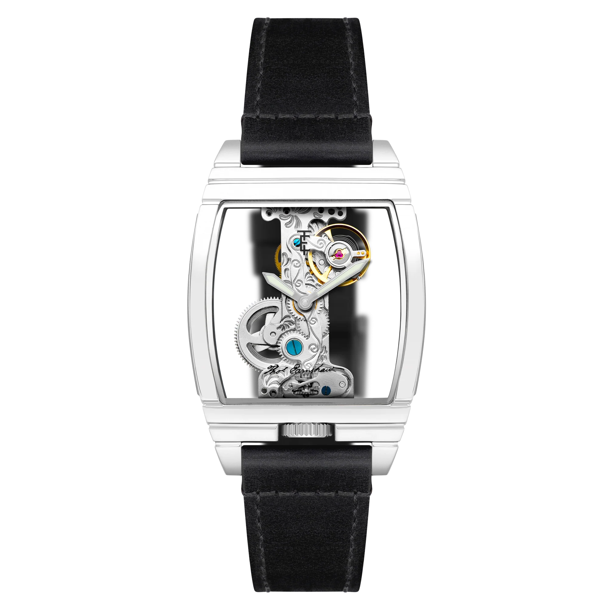 Thomas Earnshaw Men's 36mm Wolver Bridge Mechanical Barrel Case Leather Strap Watch - Image 2