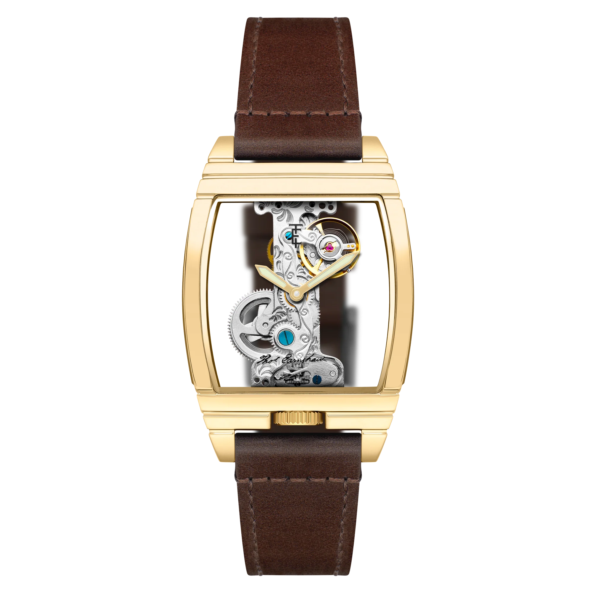 Thomas Earnshaw Men's 36mm Wolver Bridge Mechanical Barrel Case Leather Strap Watch - Image 3