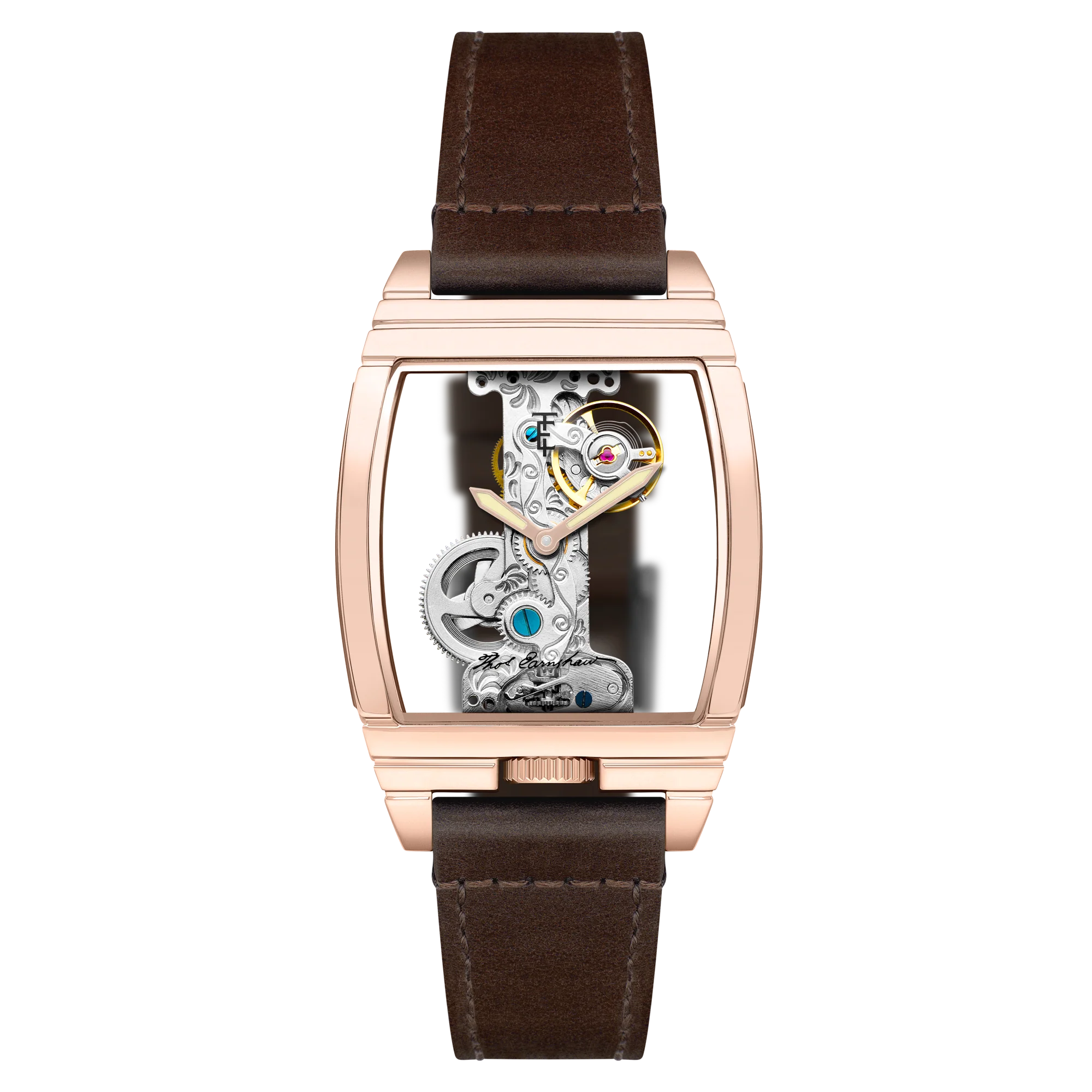 Thomas Earnshaw Men's 36mm Wolver Bridge Mechanical Barrel Case Leather Strap Watch - Image 4