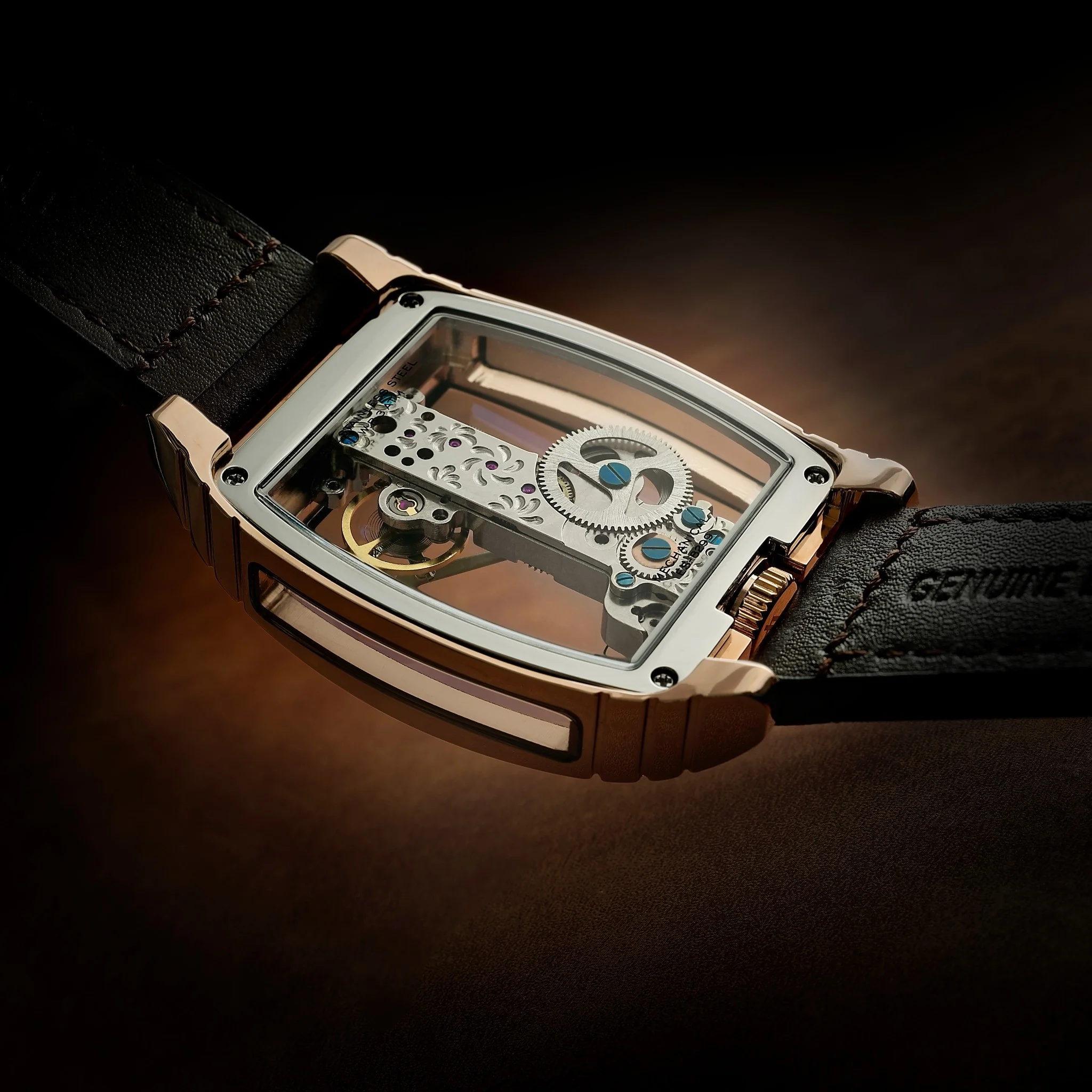 Thomas Earnshaw Men's 36mm Wolver Bridge Mechanical Barrel Case Leather Strap Watch - Image 8