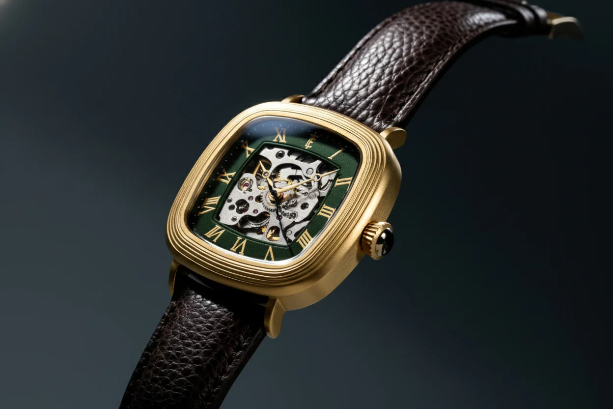 Thomas Earnshaw Men's 38mm Chester Automatic Skeletonized Square Leather Strap Watch - Image 10