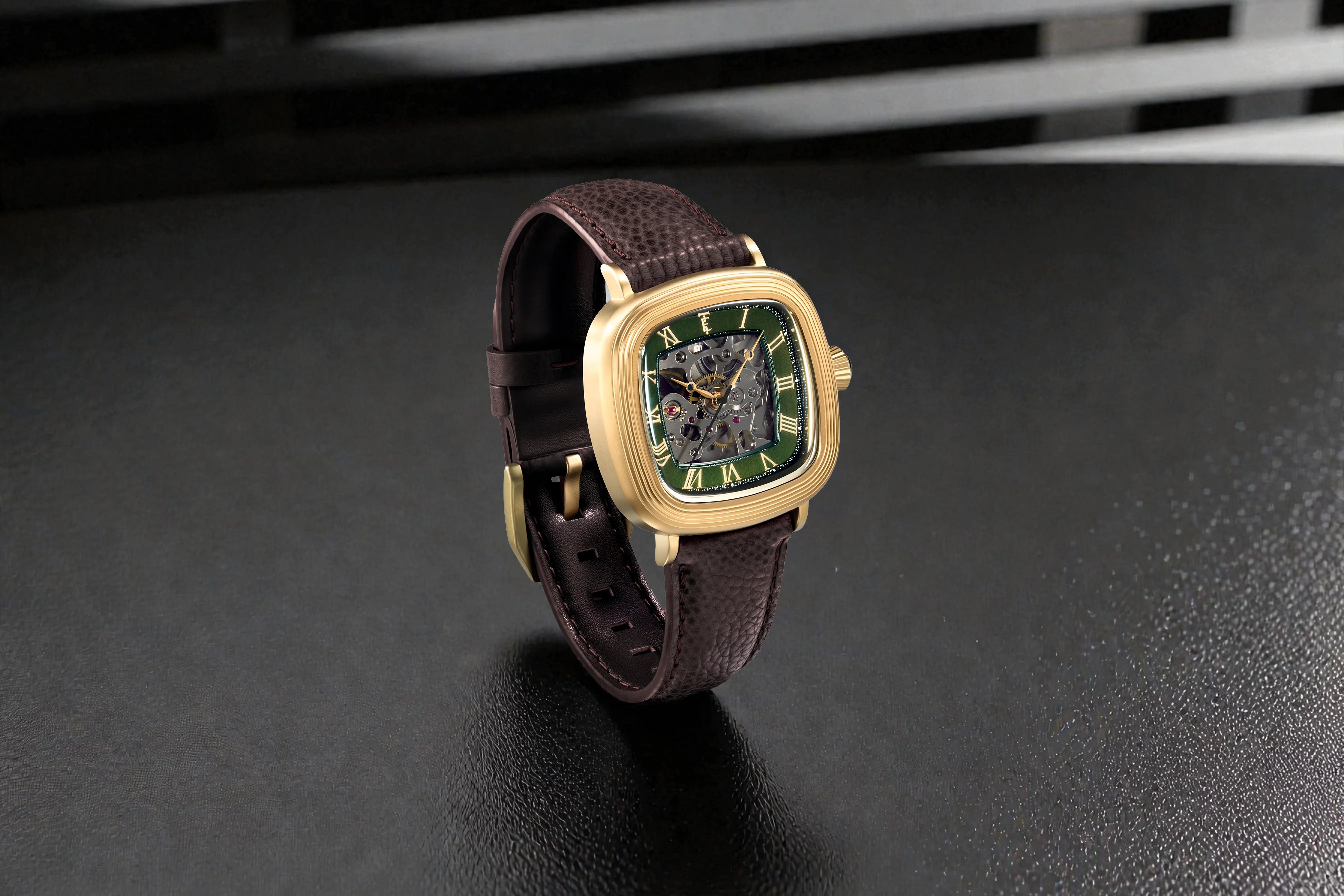 Thomas Earnshaw Men's 38mm Chester Automatic Skeletonized Square Leather Strap Watch - Image 11