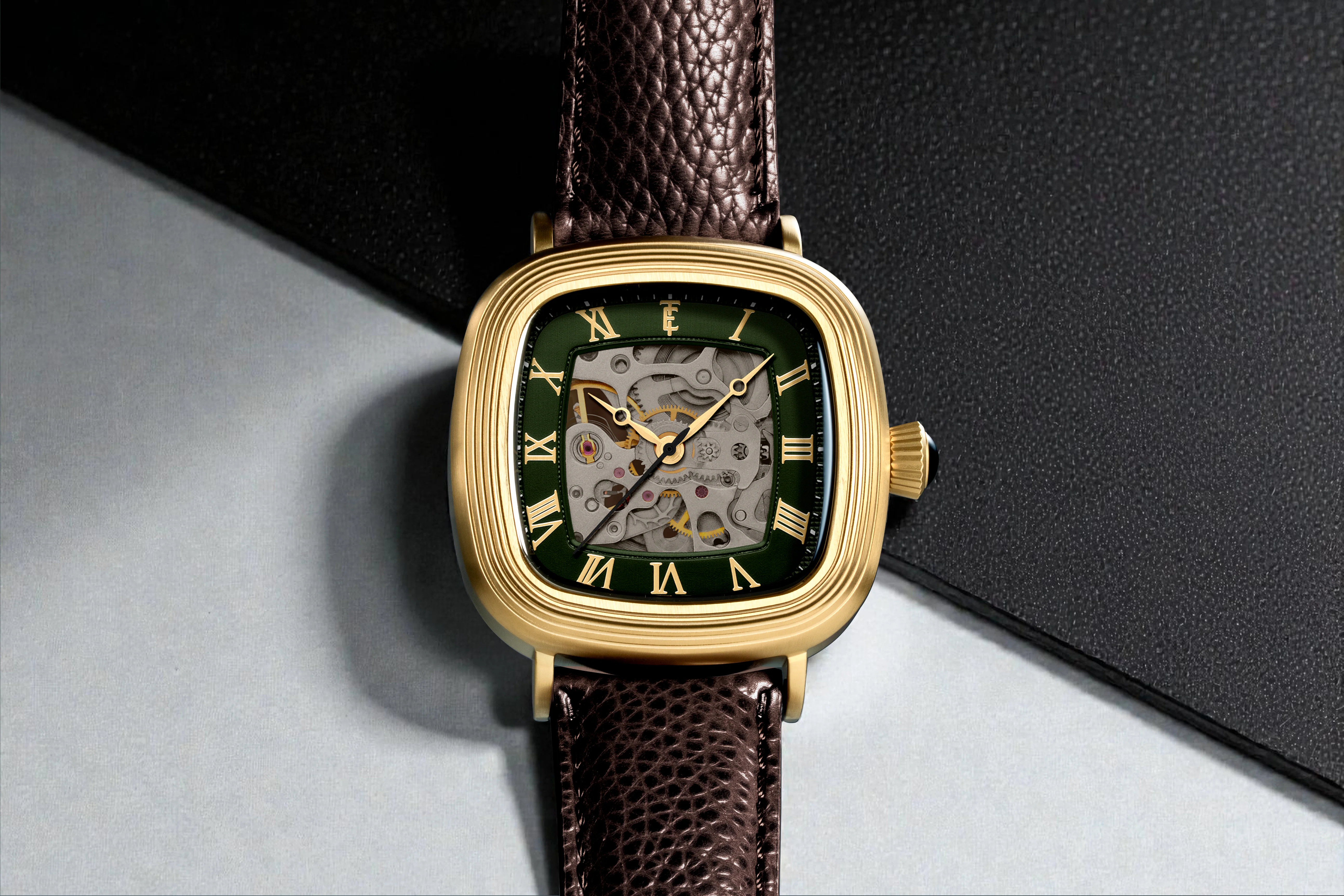 Thomas Earnshaw Men's 38mm Chester Automatic Skeletonized Square Leather Strap Watch - Image 12