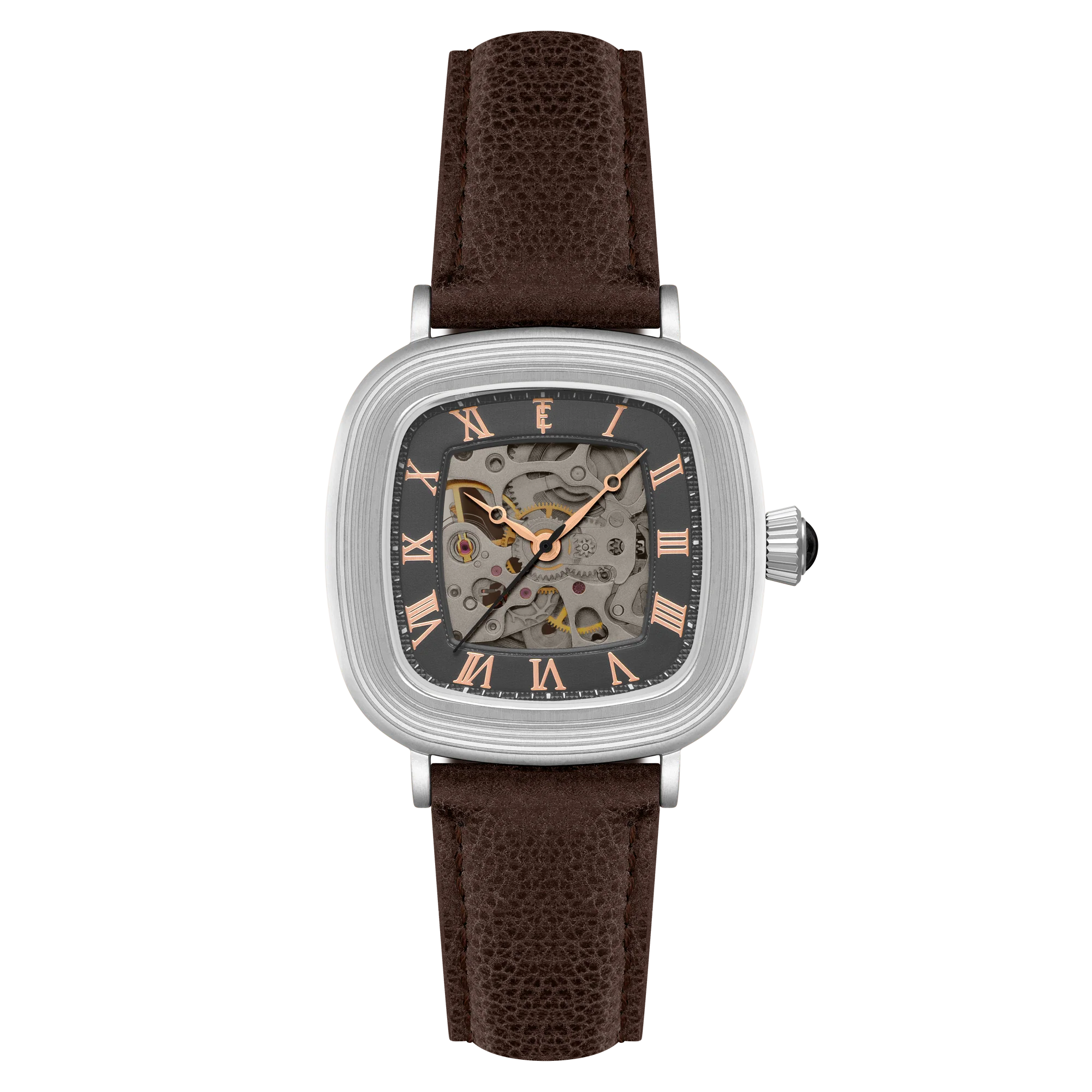Thomas Earnshaw Men's 38mm Chester Automatic Skeletonized Square Leather Strap Watch - Image 4