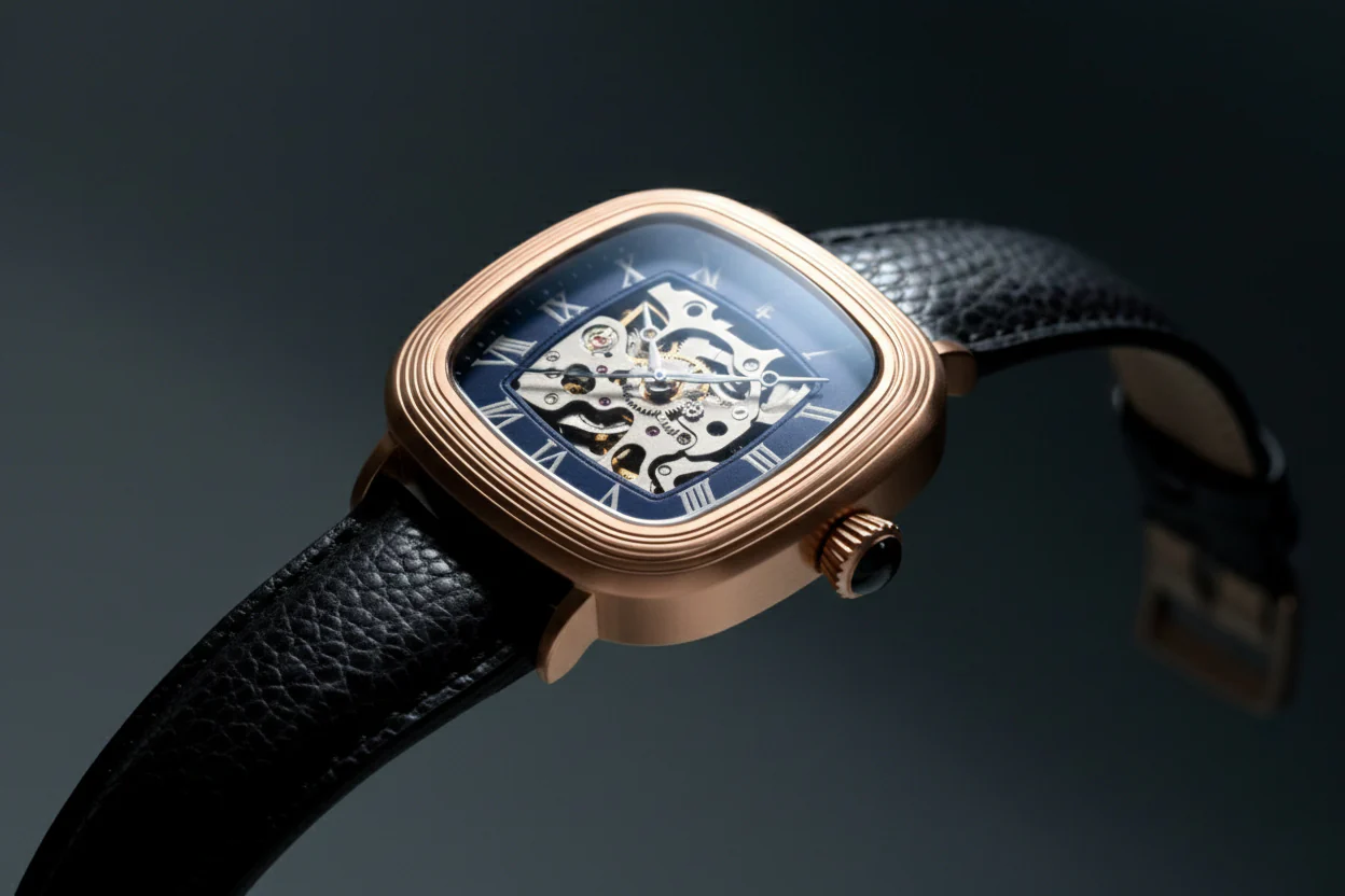 Thomas Earnshaw Men's 38mm Chester Automatic Skeletonized Square Leather Strap Watch - Image 9