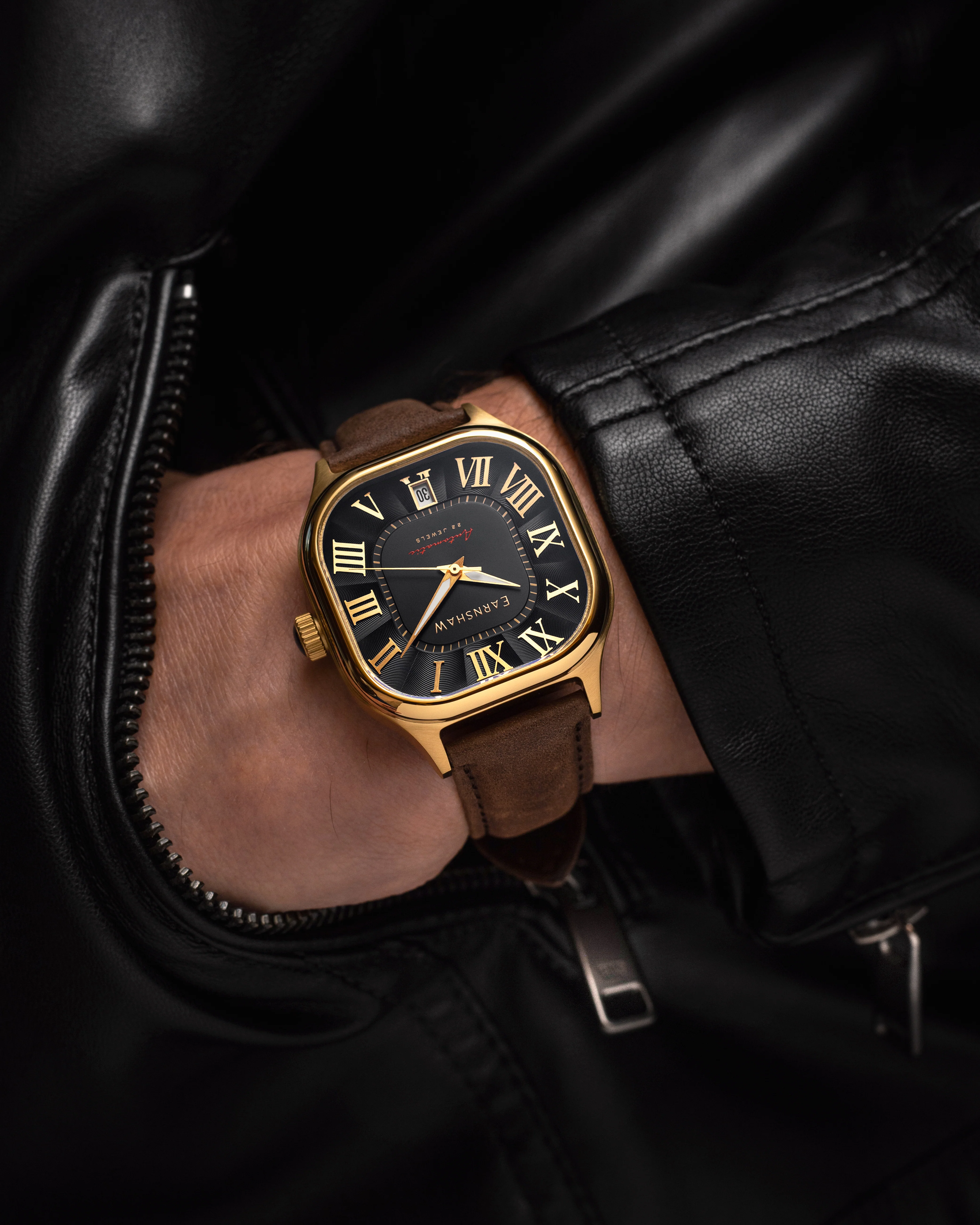 Thomas Earnshaw Men's 39mm Coussin Automatic Square Leather Strap Watch - Image 7