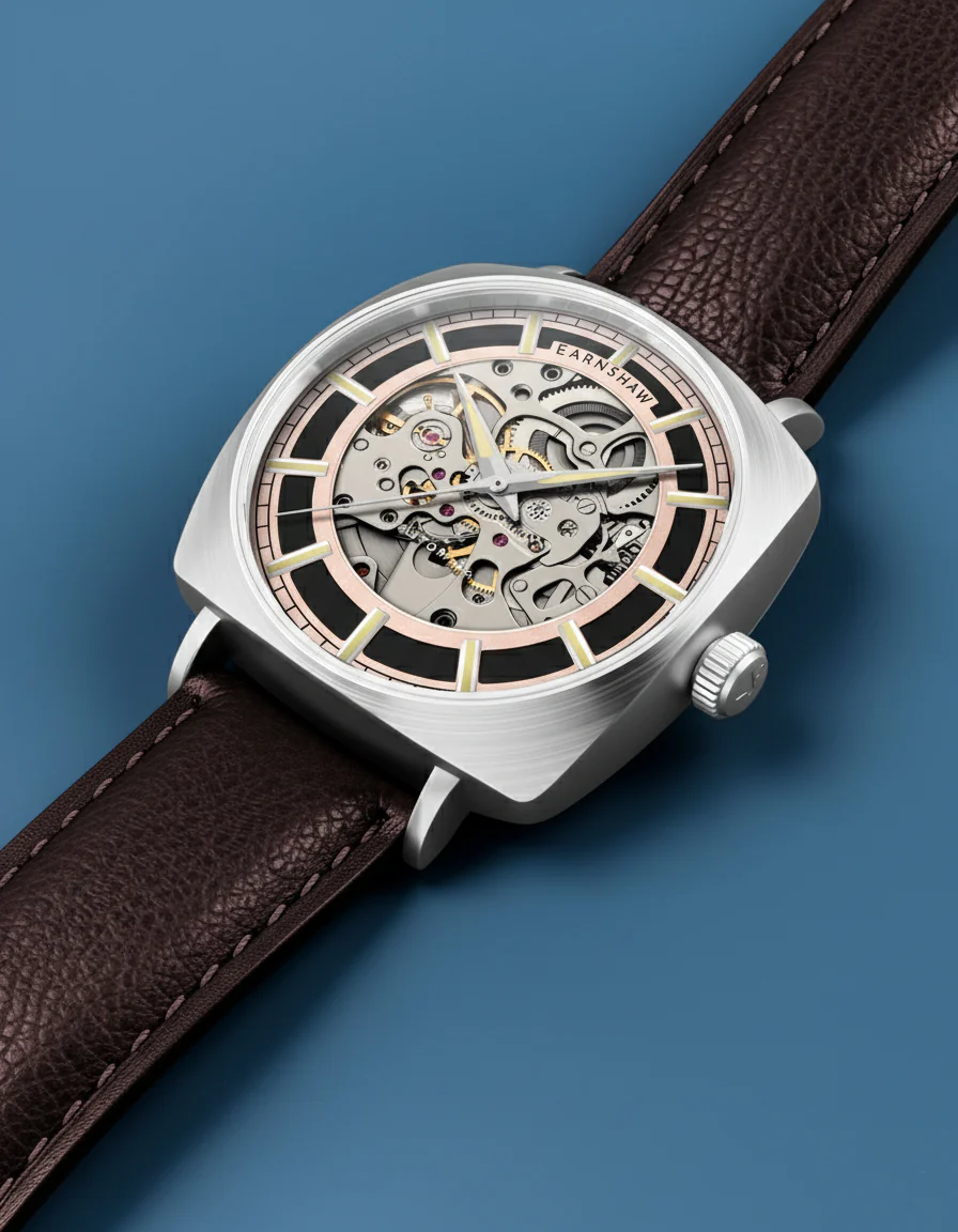 Thomas Earnshaw Men's 40mm Moorgate Automatic Skeletonized Square Leather Strap Watch - Image 11