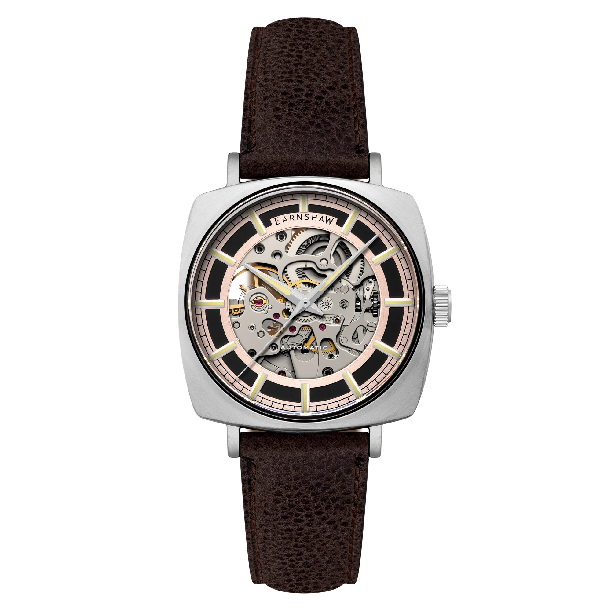Thomas Earnshaw Men's 40mm Moorgate Automatic Skeletonized Square Leather Strap Watch - Image 2