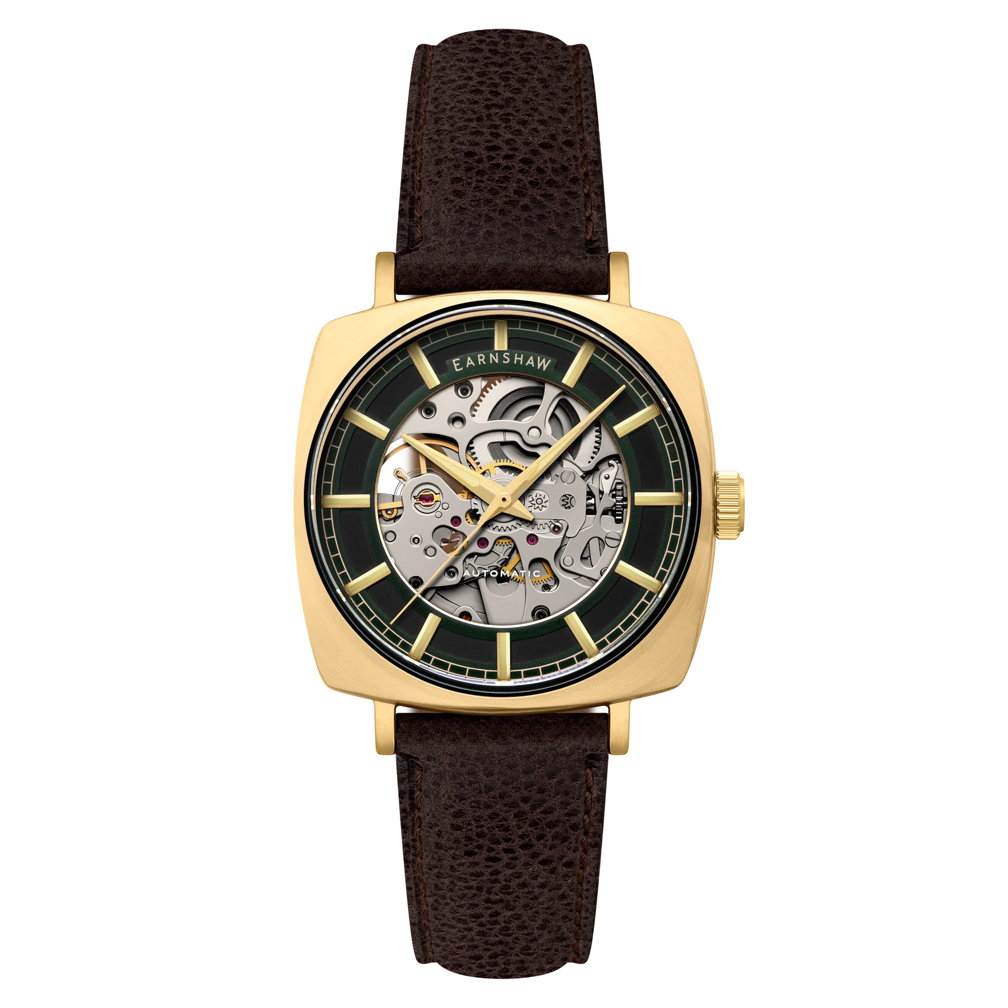 Thomas Earnshaw Men's 40mm Moorgate Automatic Skeletonized Square Leather Strap Watch - Image 3