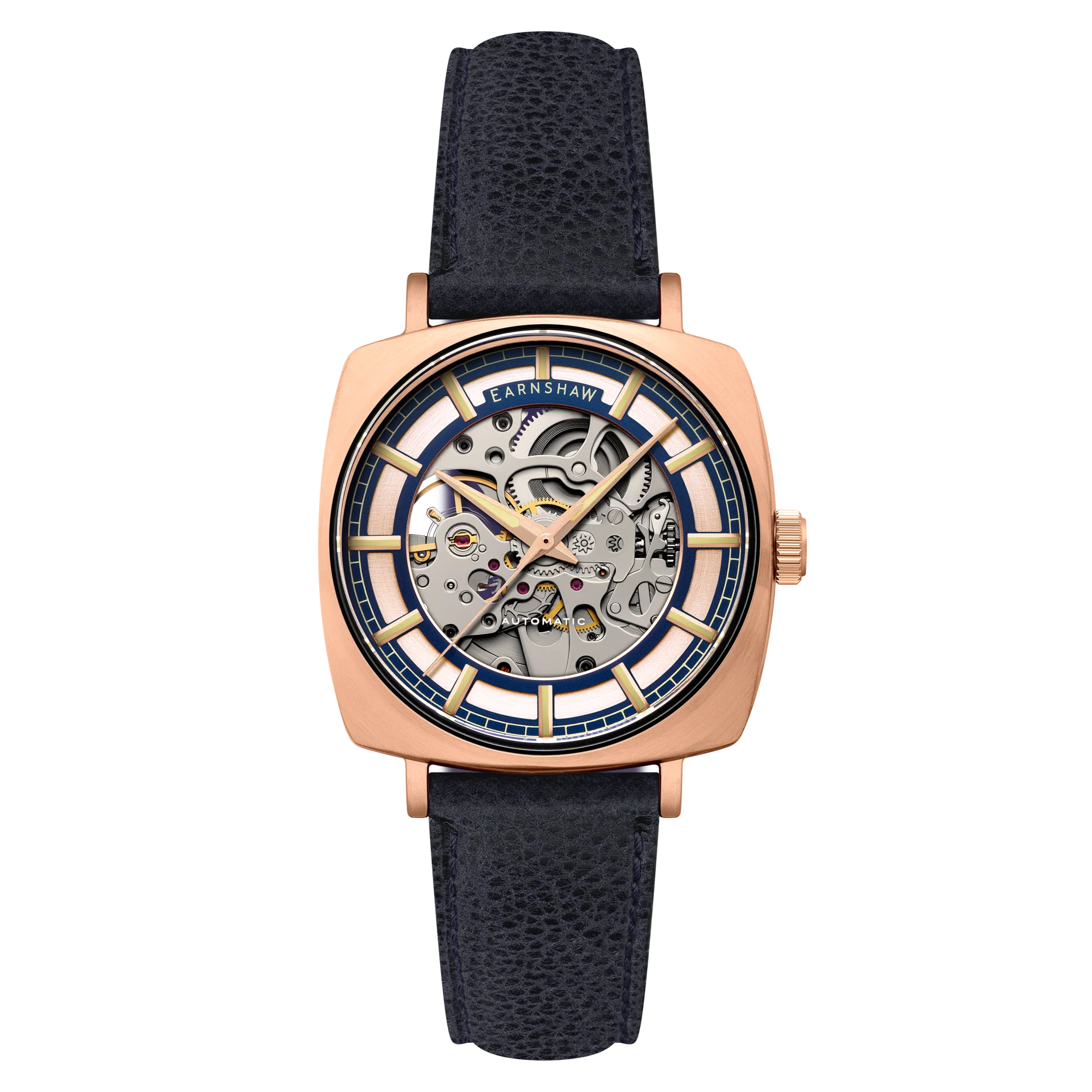 Thomas Earnshaw Men's 40mm Moorgate Automatic Skeletonized Square Leather Strap Watch - Image 4