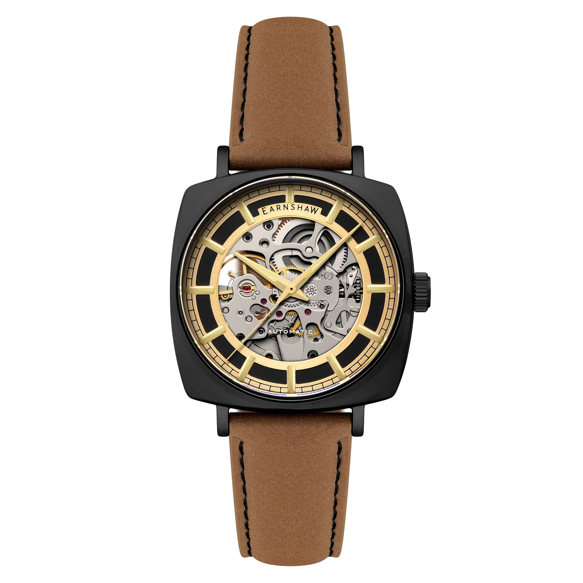 Thomas Earnshaw Men's 40mm Moorgate Automatic Skeletonized Square Leather Strap Watch - Image 5