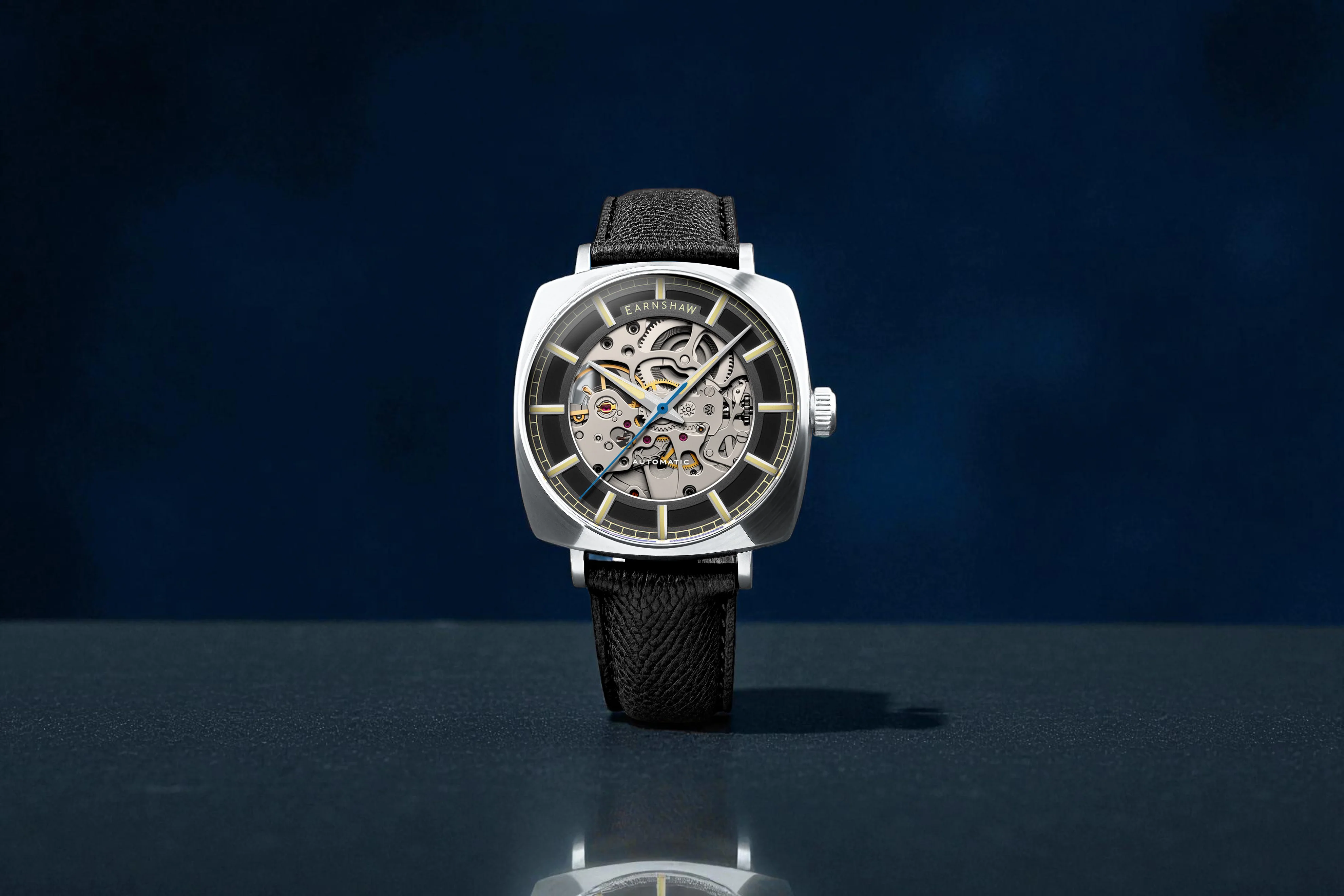 Thomas Earnshaw Men's 40mm Moorgate Automatic Skeletonized Square Leather Strap Watch - Image 6