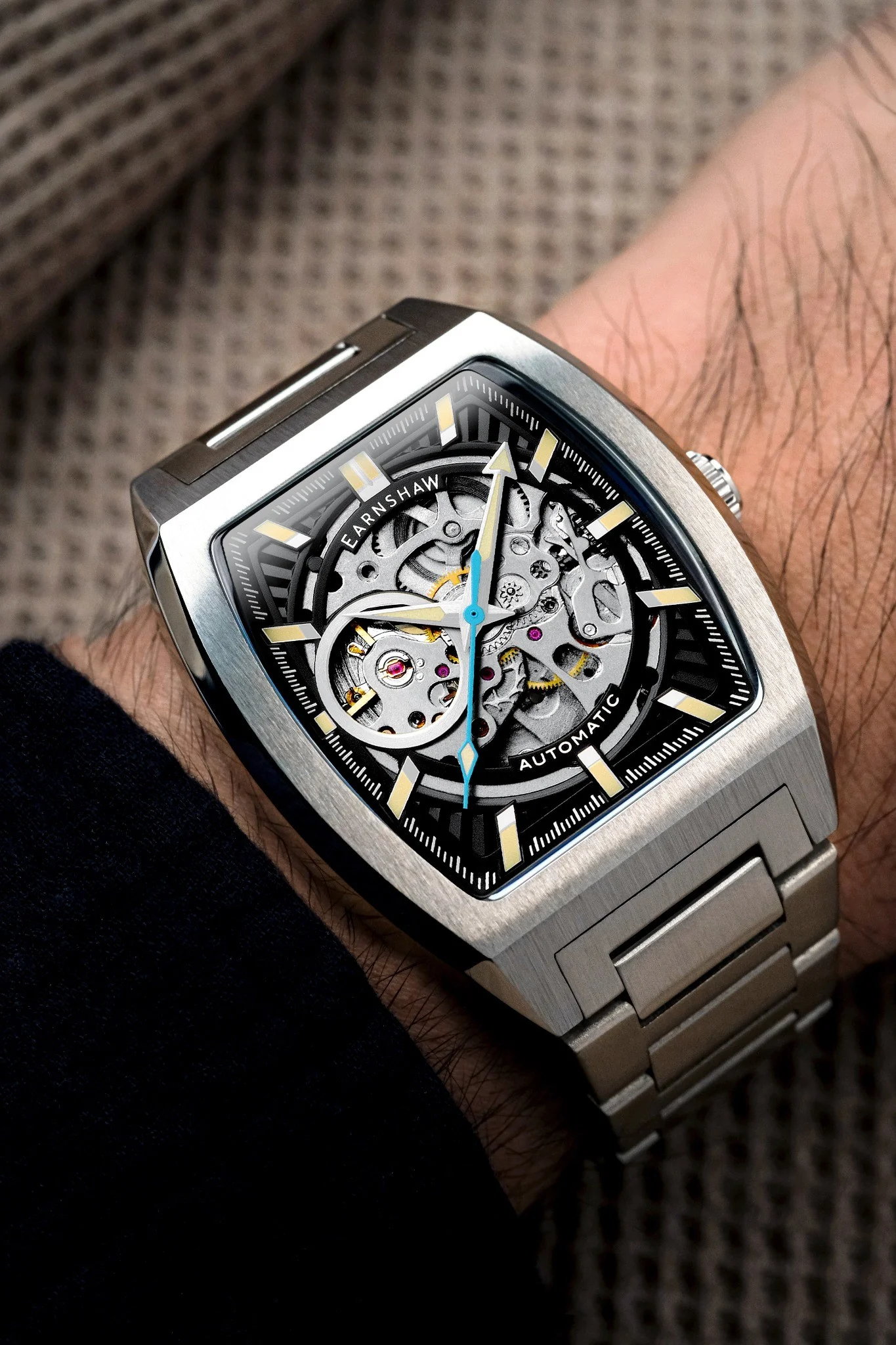 Thomas Earnshaw Men's 40mm Wellington Automatic Skeletonized Tonneau Bracelet Watch - Image 8