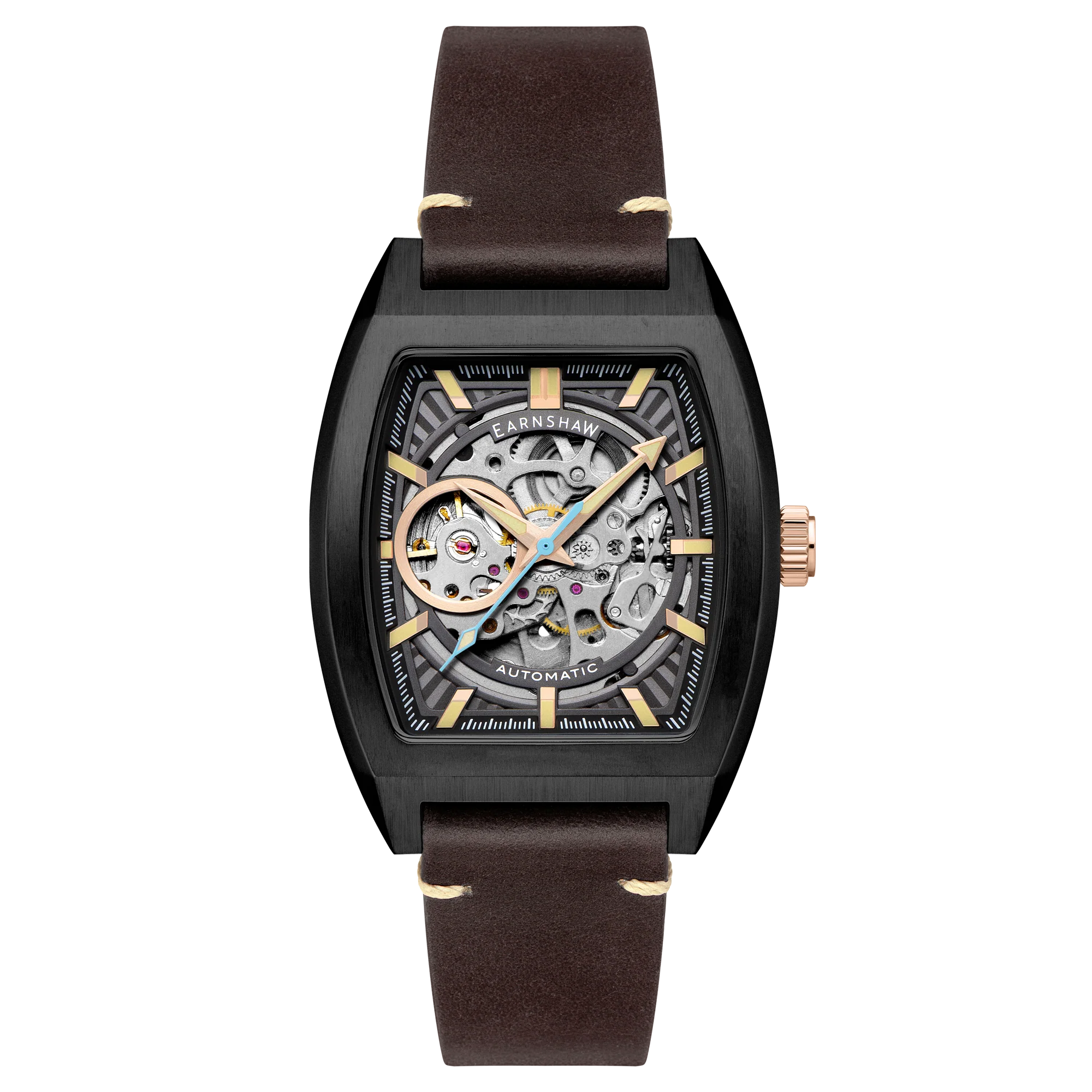 Thomas Earnshaw Men's 40mm Wellington Automatic Skeletonized Tonneau Strap Watch - Image 4