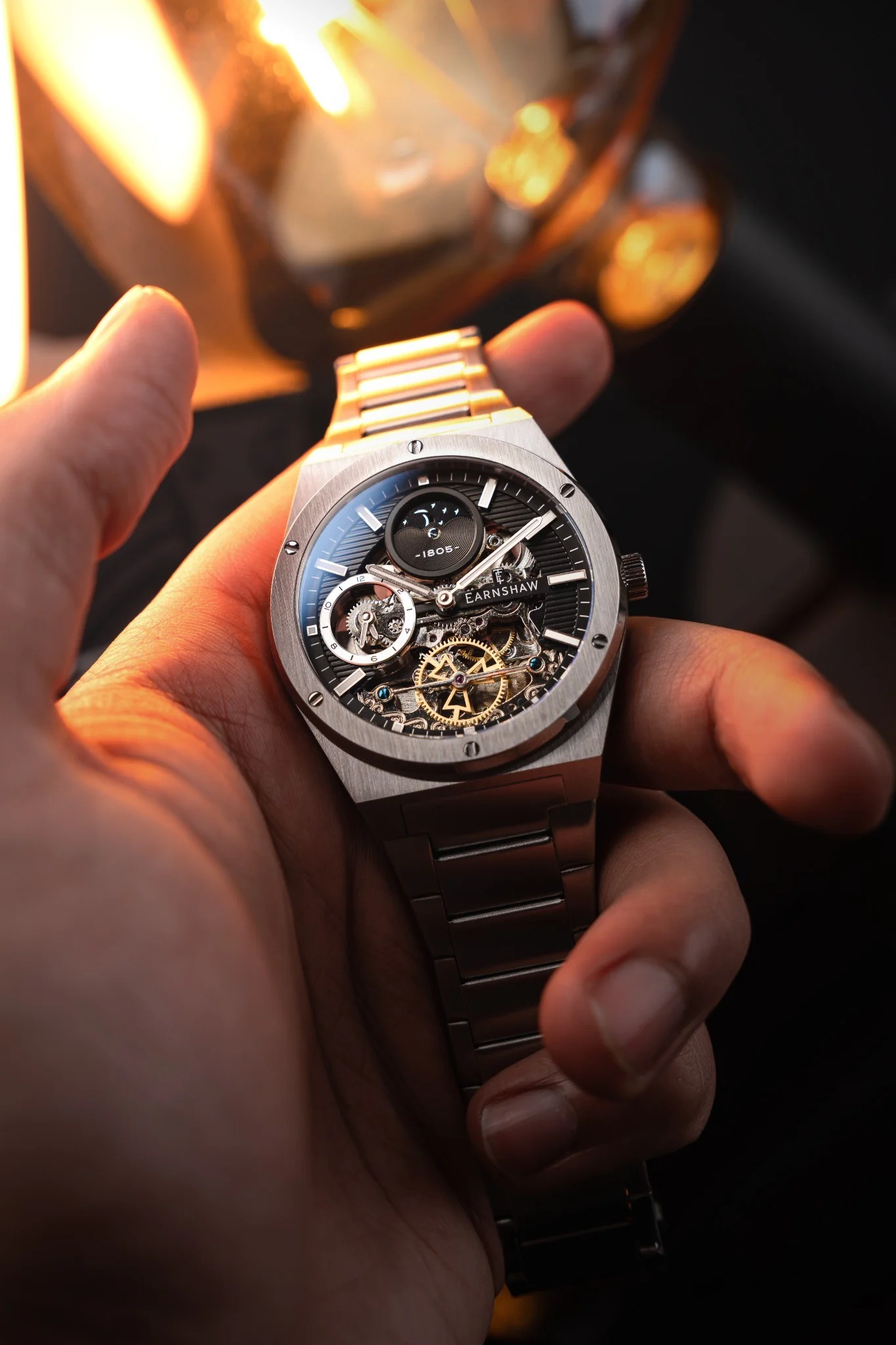 Thomas Earnshaw Men's 42mm Drake Dual Time Automatic Open Heart Bracelet Watch - Image 9