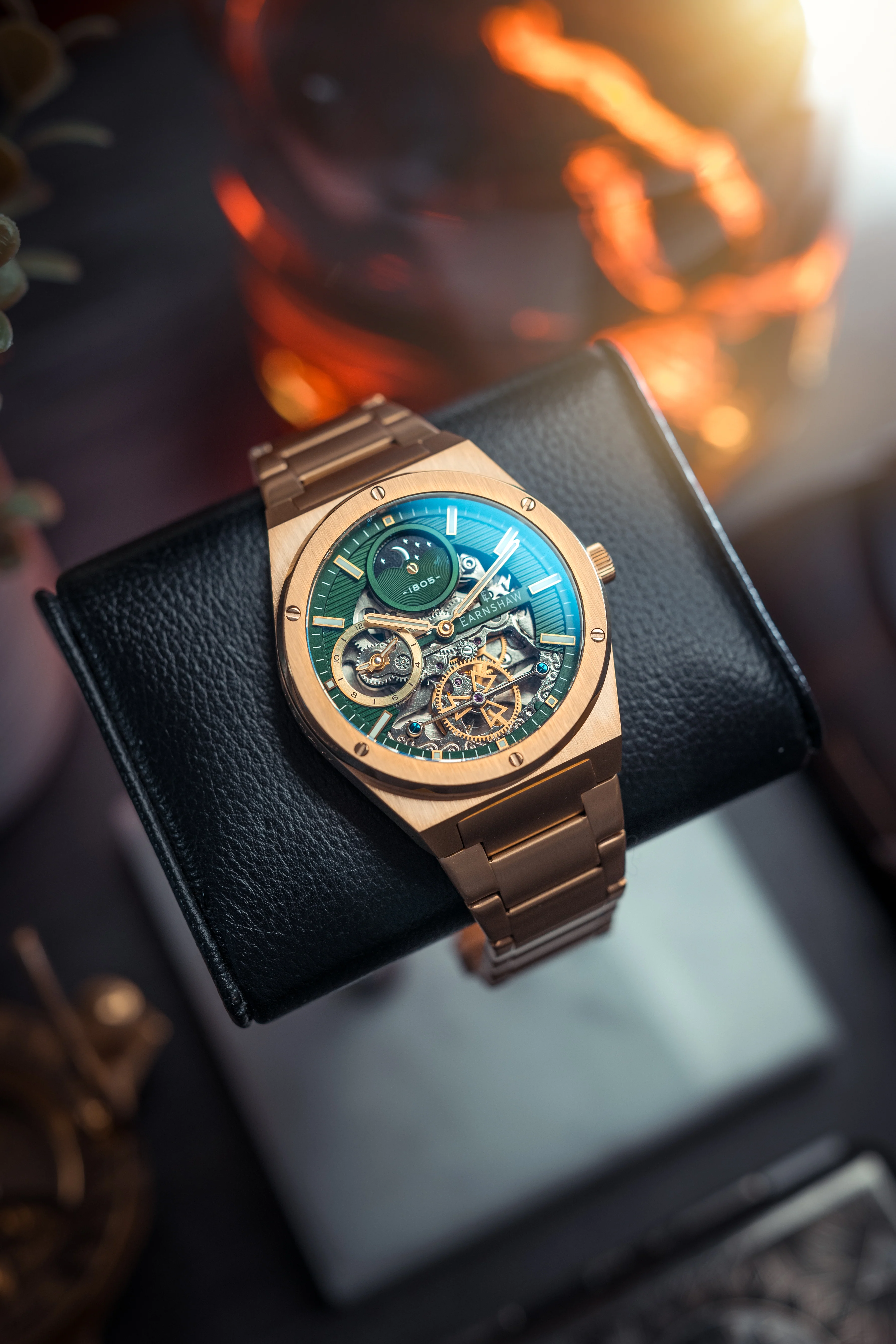 Thomas Earnshaw Men's 42mm Drake Dual Time Automatic Open Heart Strap Watch - Image 6