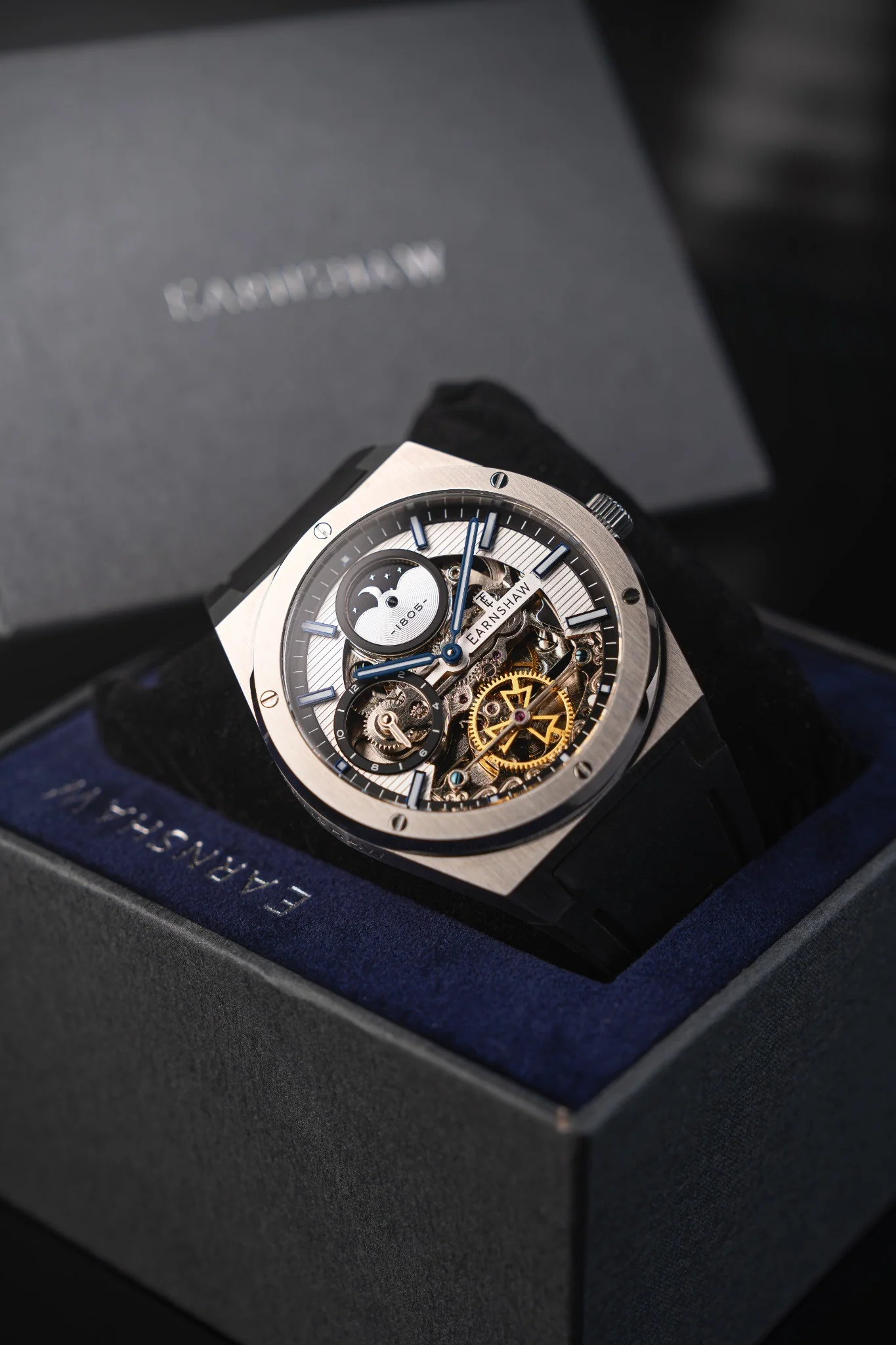 Thomas Earnshaw Men's 42mm Drake Dual Time Automatic Open Heart Strap Watch - Image 7