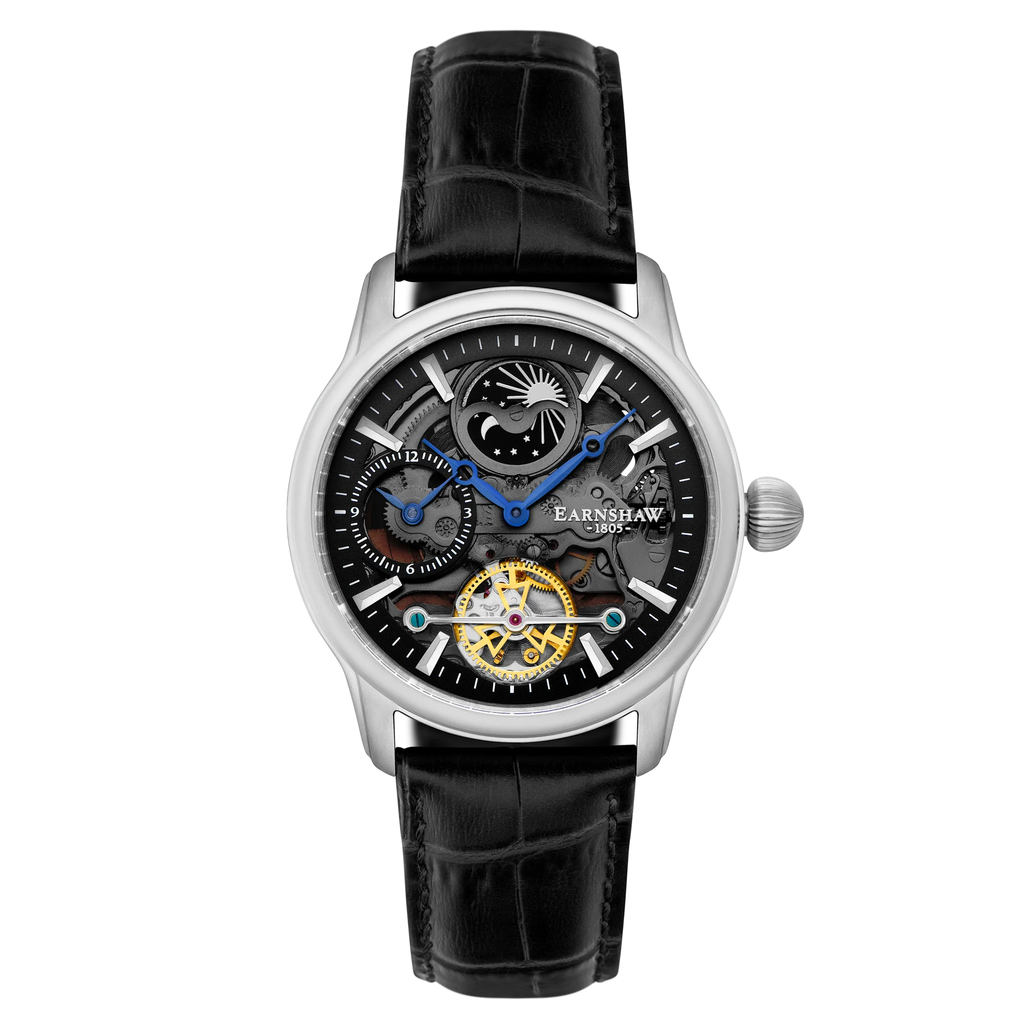 Thomas Earnshaw Men's 42mm Longitude Shadow Automatic Leather Strap Watch - Image 3