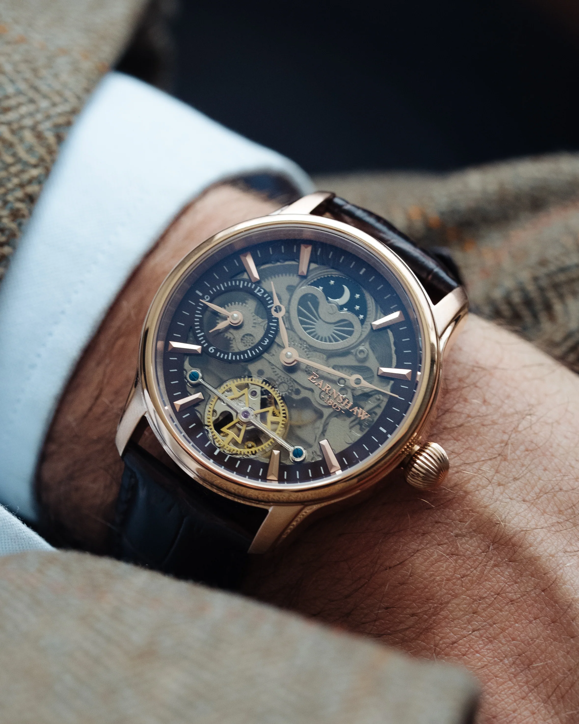 Thomas Earnshaw Men's 42mm Longitude Shadow Automatic Leather Strap Watch - Image 4