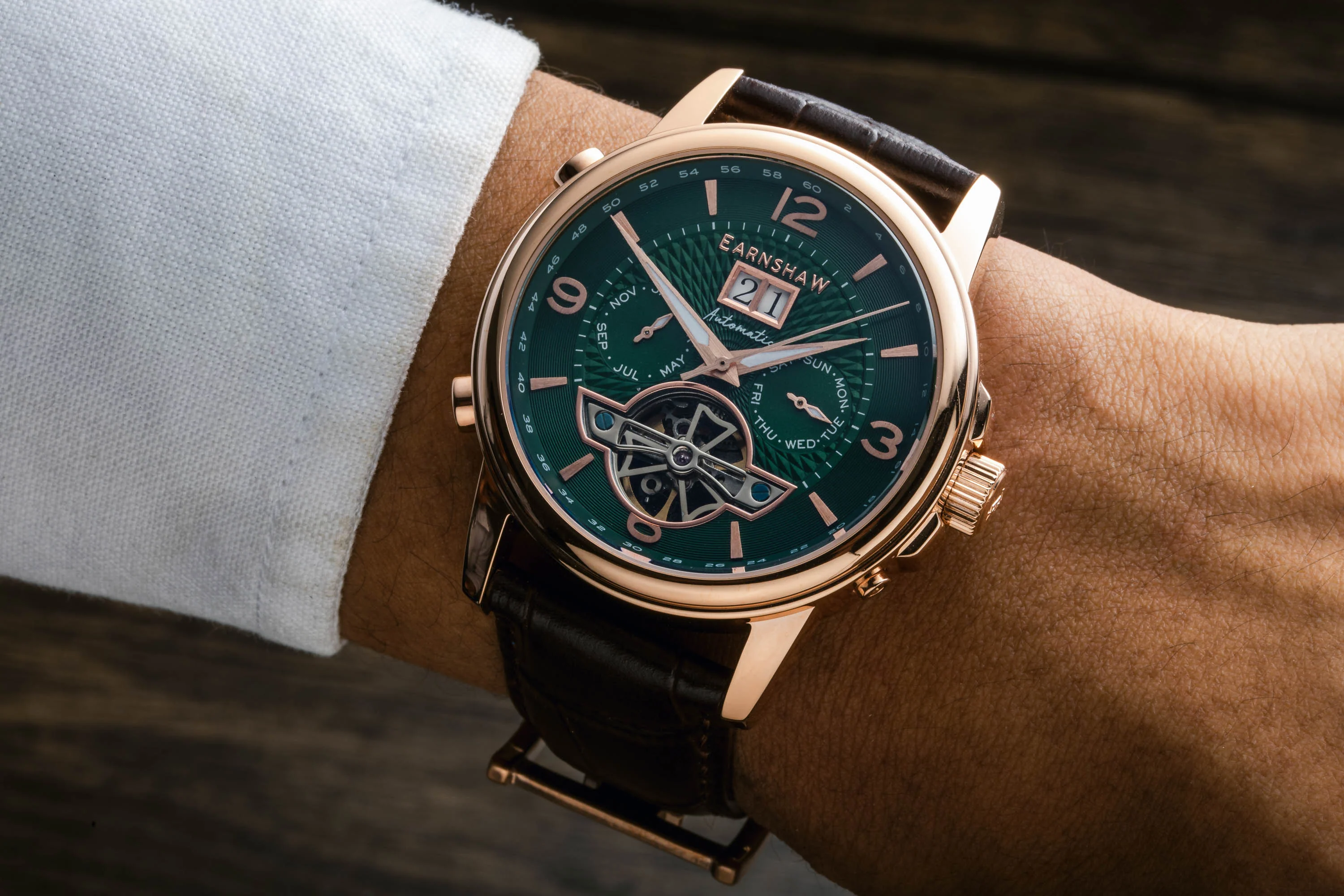 Thomas Earnshaw Men's 42mm Marlyebone Automatic Grand Date Calendar Leather Strap Watch - Image 11