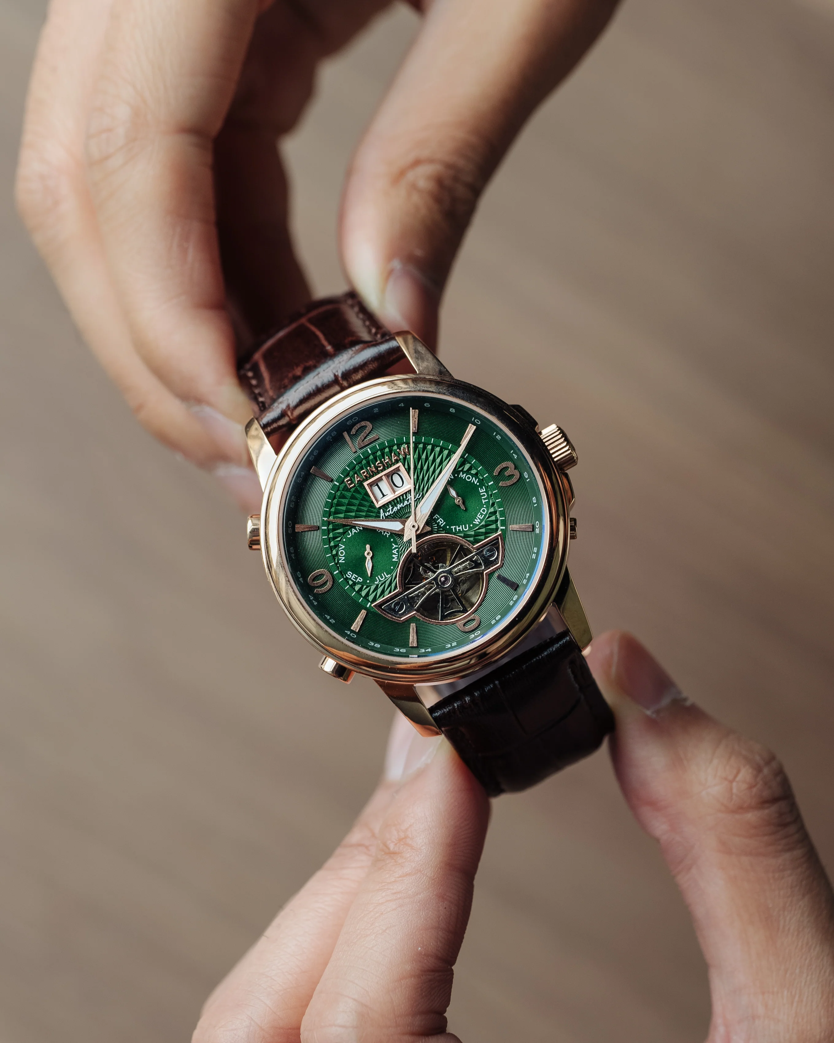 Thomas Earnshaw Men's 42mm Marlyebone Automatic Grand Date Calendar Leather Strap Watch - Image 12