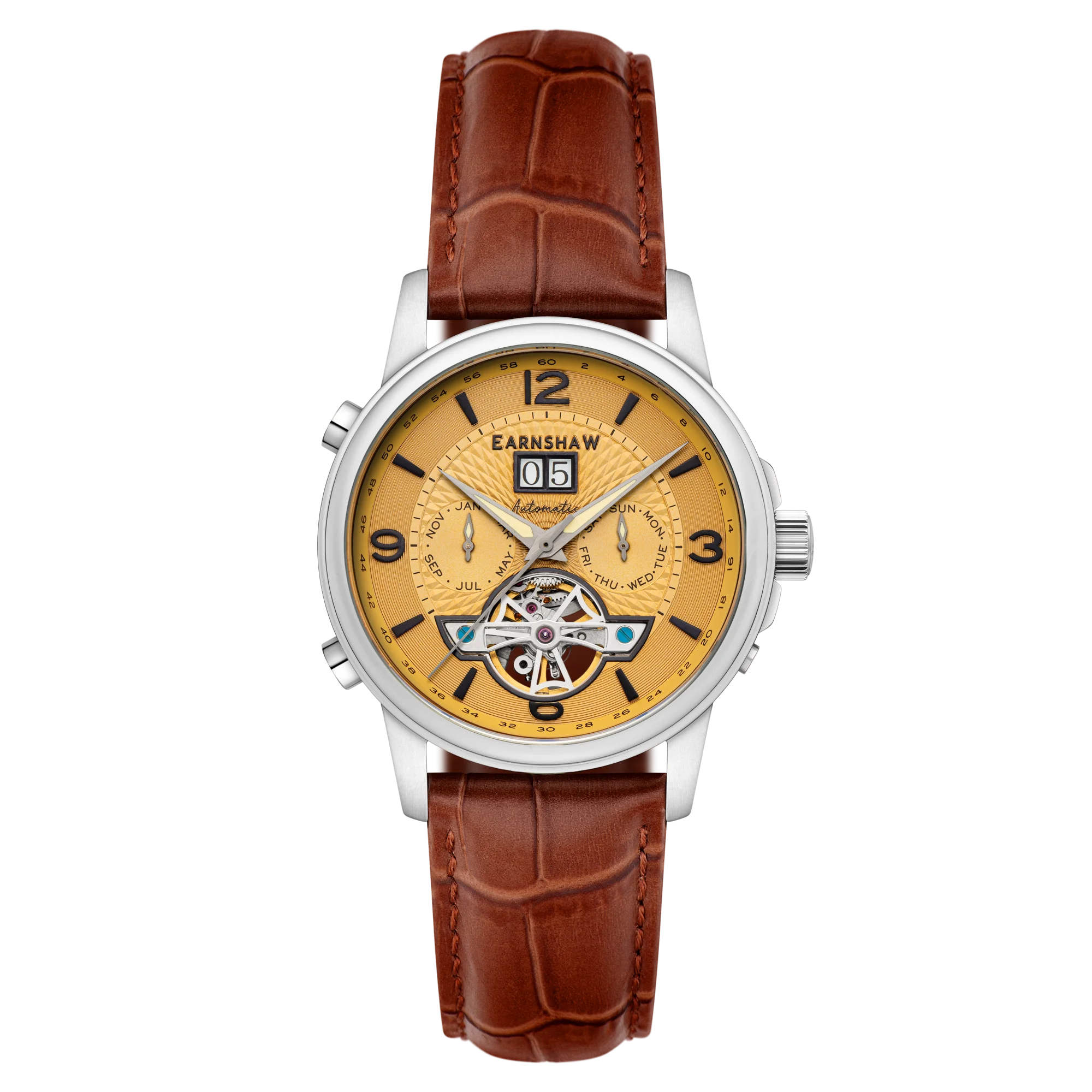 Thomas Earnshaw Men's 42mm Marlyebone Automatic Grand Date Calendar Leather Strap Watch - Image 3