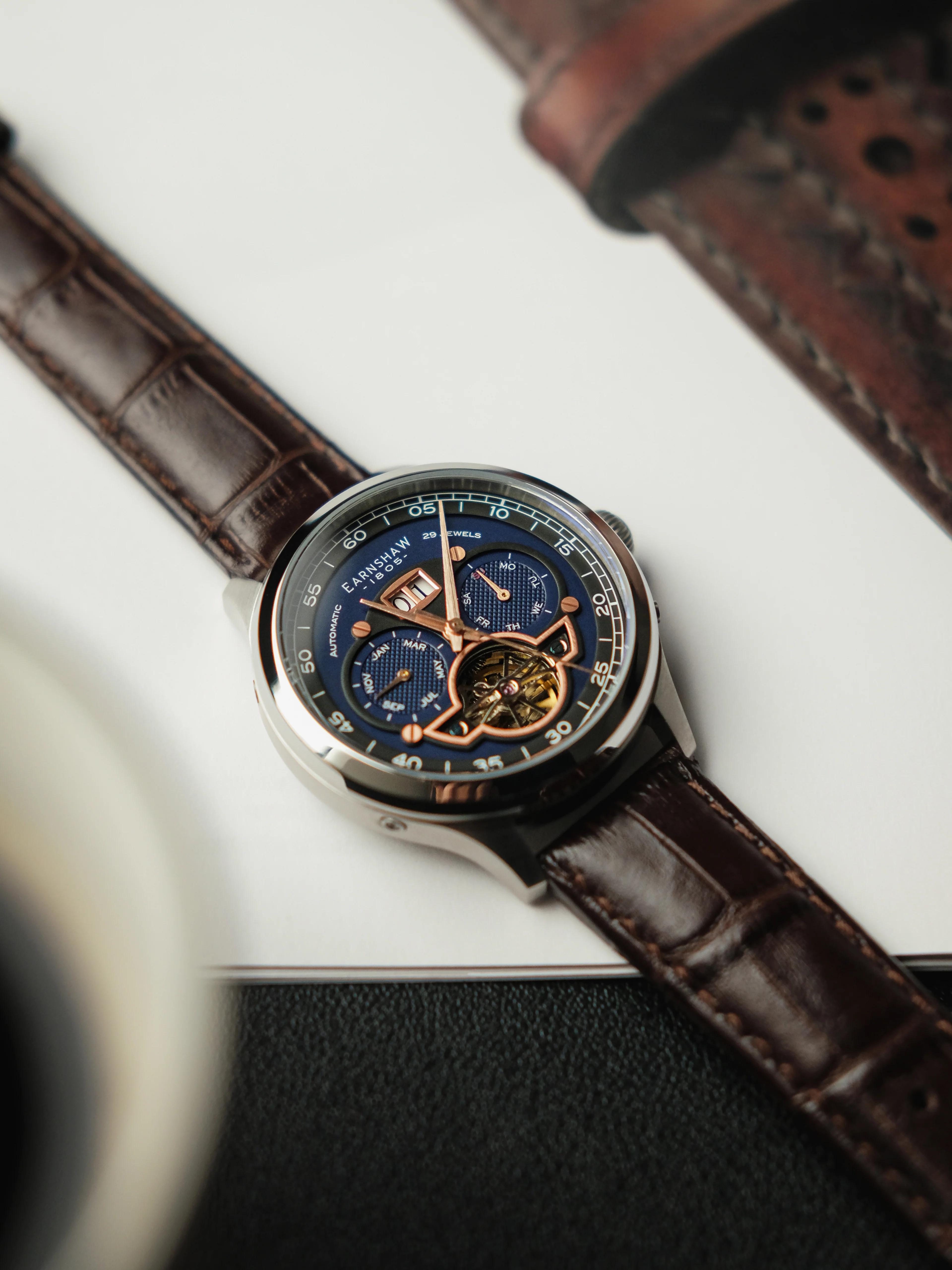 Thomas Earnshaw Men's 43mm Baron Grand Open Heart Automatic Strap Watch - Image 11