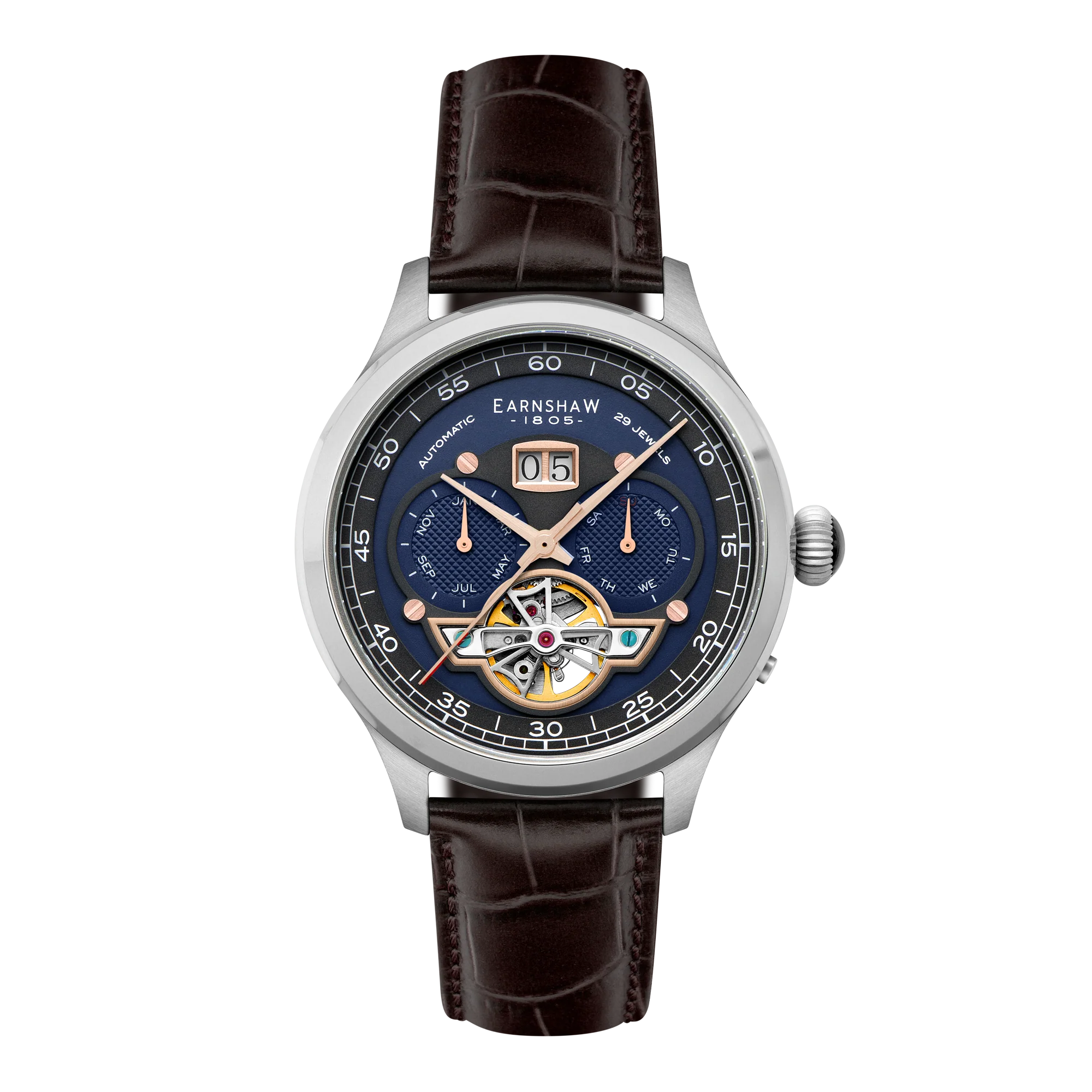 Thomas Earnshaw Men's 43mm Baron Grand Open Heart Automatic Strap Watch - Image 3