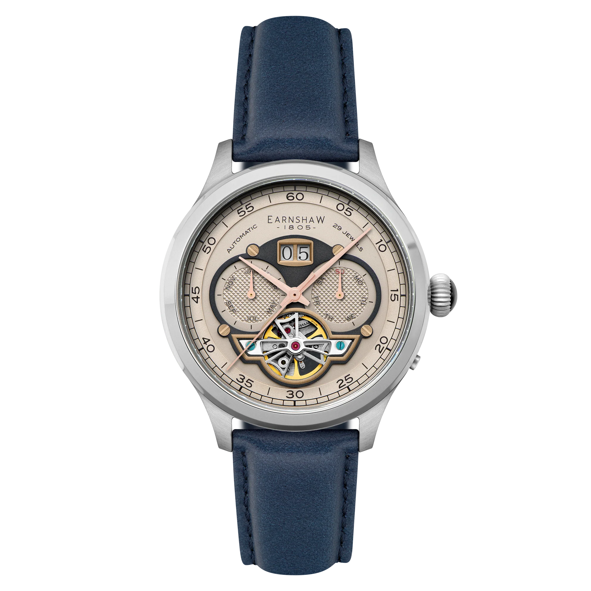 Thomas Earnshaw Men's 43mm Baron Grand Open Heart Automatic Strap Watch - Image 4