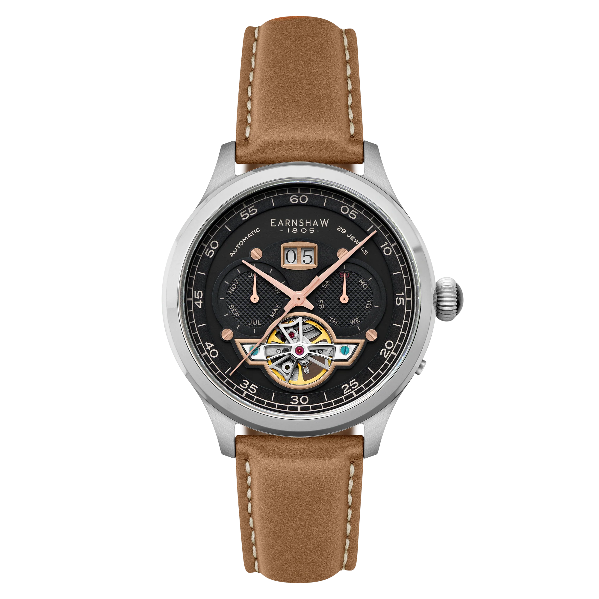 Thomas Earnshaw Men's 43mm Baron Grand Open Heart Automatic Strap Watch - Image 5