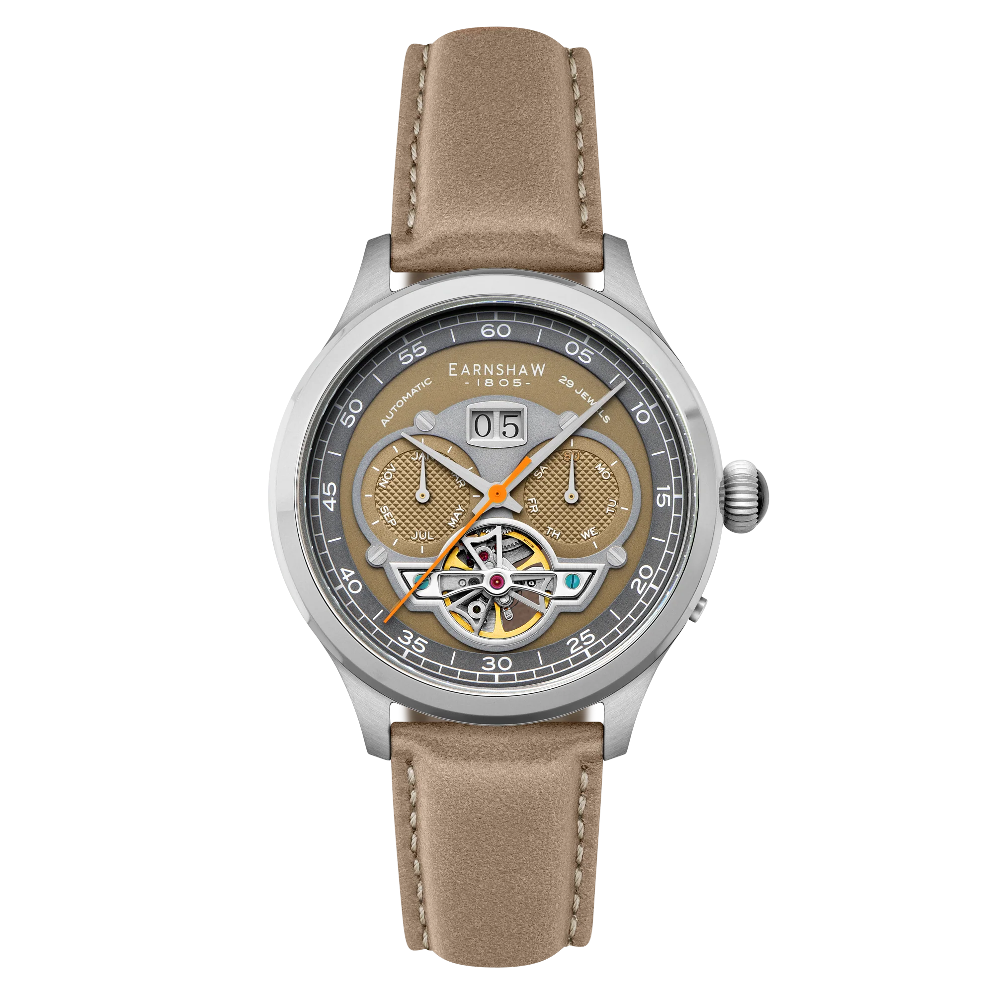 Thomas Earnshaw Men's 43mm Baron Grand Open Heart Automatic Strap Watch - Image 6