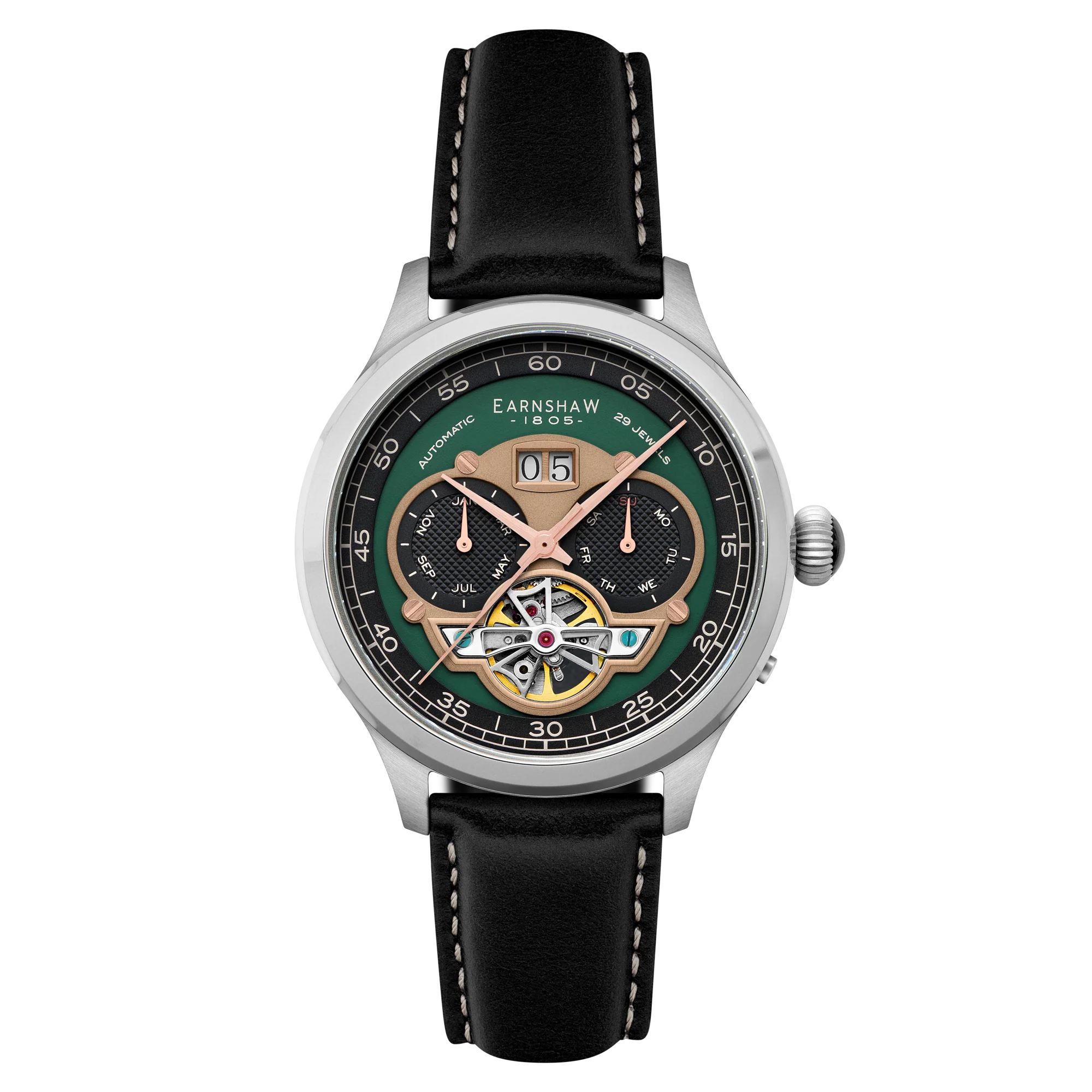 Thomas Earnshaw Men's 43mm Baron Grand Open Heart Automatic Strap Watch - Image 7