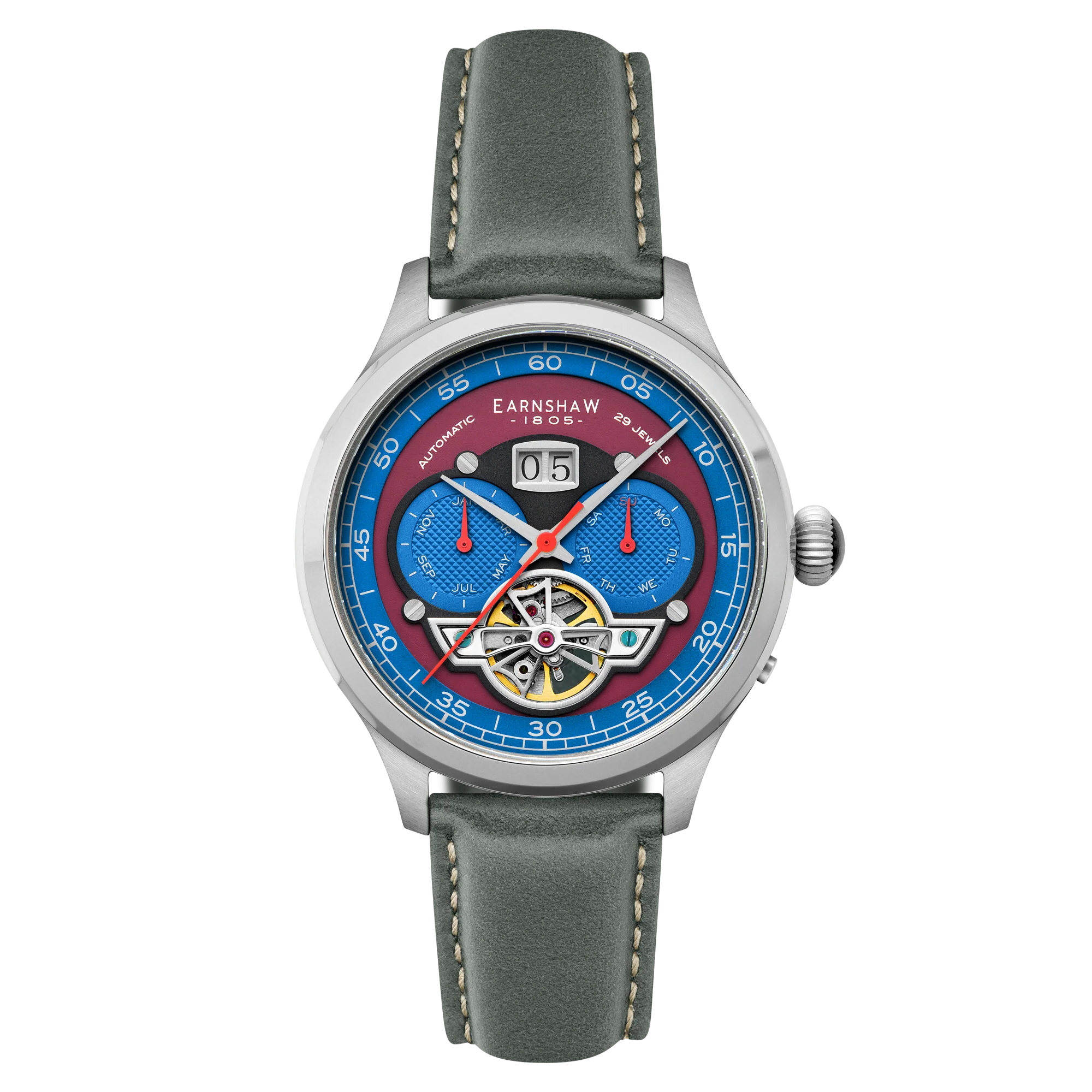 Thomas Earnshaw Men's 43mm Baron Grand Open Heart Automatic Strap Watch - Image 8