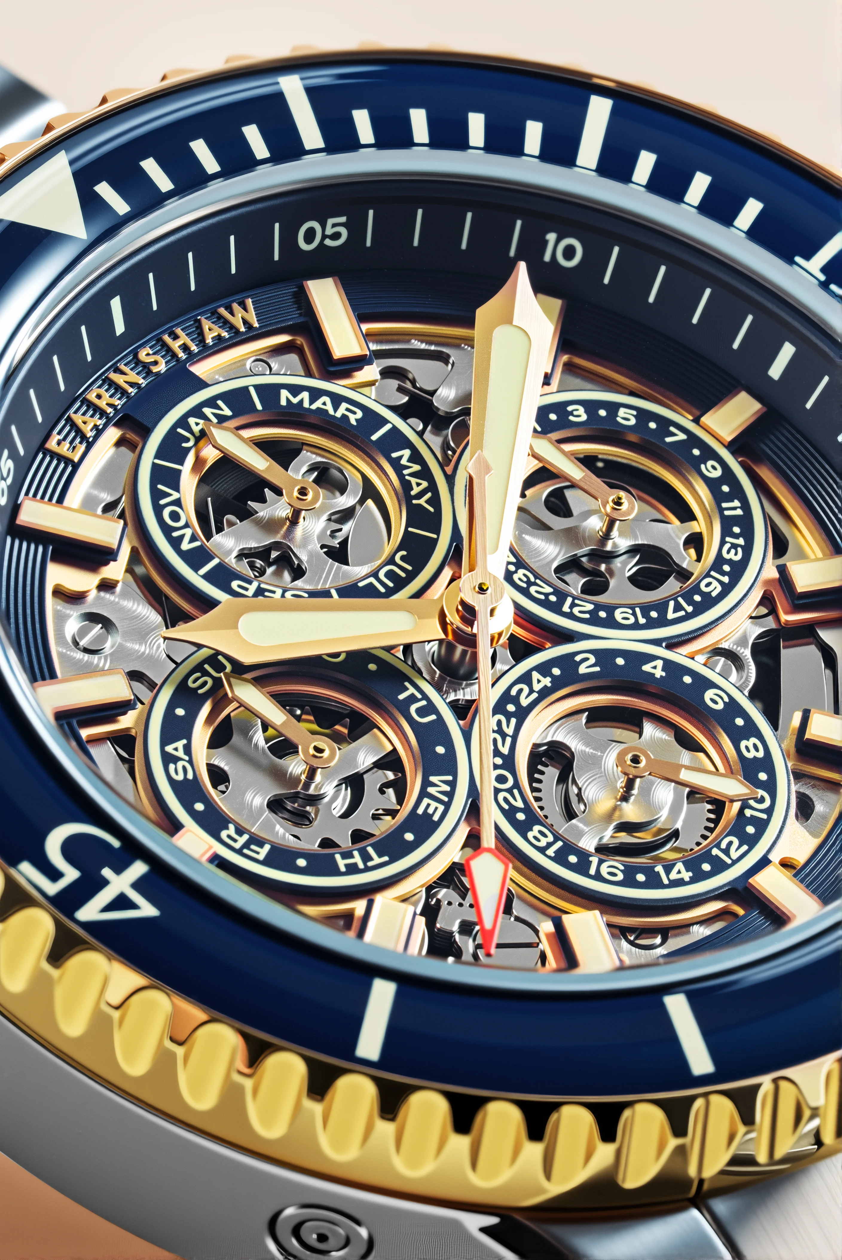 Thomas Earnshaw Men's 43mm Duncan Automatic Triple Calendar Two-Tone Bracelet Watch - Image 6