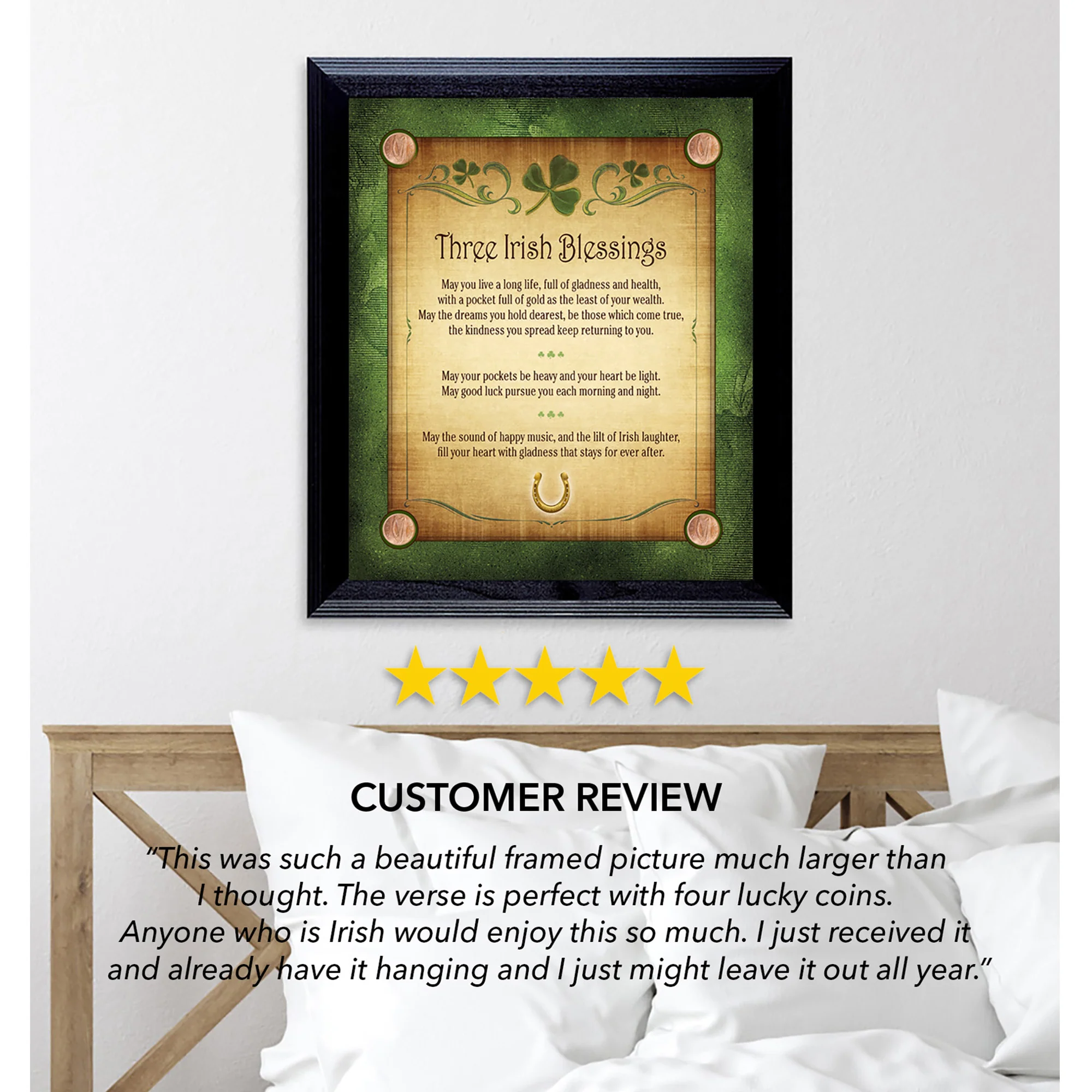 Three Irish Blessings with 4 Lucky Irish Pennies 16" x 14" Wall Frame - Image 2