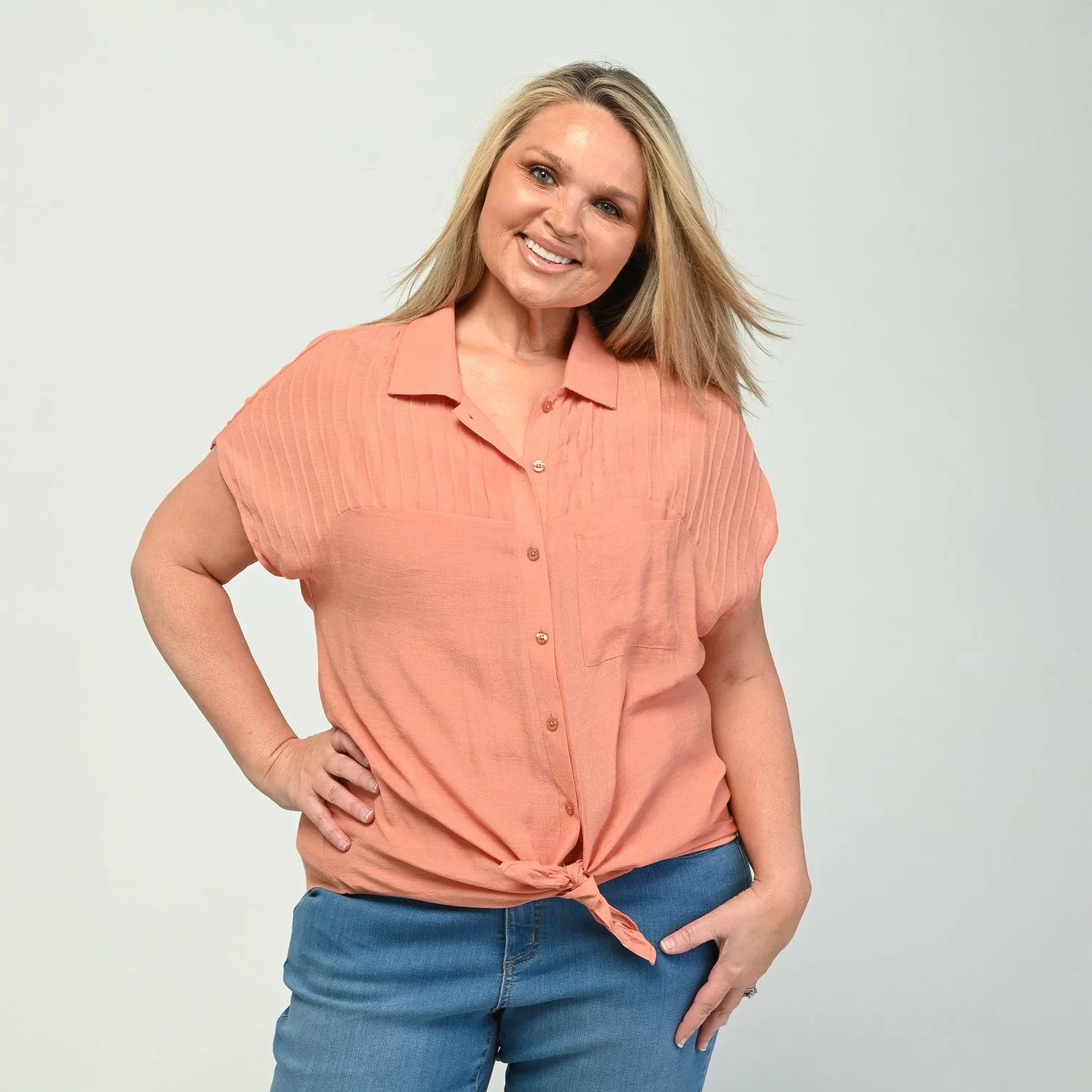 Christopher & Banks Tie Detail Dolman Sleeve Button Up Shirt - Image 6