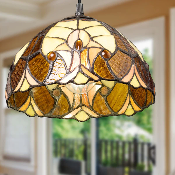 Tiffany-Style Lighting Halston Adjustable Height Amber Dome Pendant - Image 6