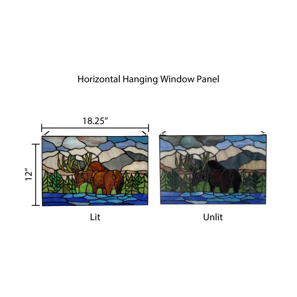 Tiffany-Style Lighting 12" Moose in Moutainscape Stained Glass Window Panel - Image 6