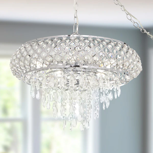 Tiffany-Style Lighting 14.25" Clear & Chrome Tiered Glass Hanging Chandelier - Image 5
