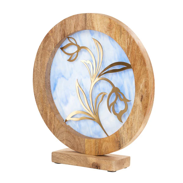 Tiffany-Style Lighting 14" Round Decorative Stained Glass & Metal Stand with Wood Frame - Image 10
