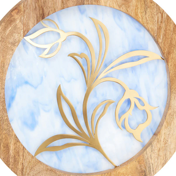 Tiffany-Style Lighting 14" Round Decorative Stained Glass & Metal Stand with Wood Frame - Image 11
