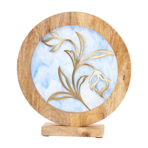 Tiffany-Style Lighting 14" Round Decorative Stained Glass & Metal Stand with Wood Frame - Image 12