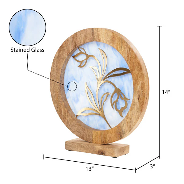 Tiffany-Style Lighting 14" Round Decorative Stained Glass & Metal Stand with Wood Frame - Image 16