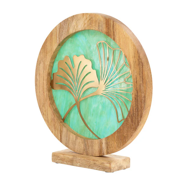Tiffany-Style Lighting 14" Round Decorative Stained Glass & Metal Stand with Wood Frame - Image 2