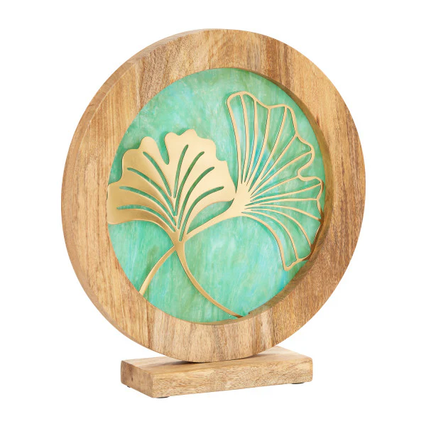 Tiffany-Style Lighting 14" Round Decorative Stained Glass & Metal Stand with Wood Frame - Image 3
