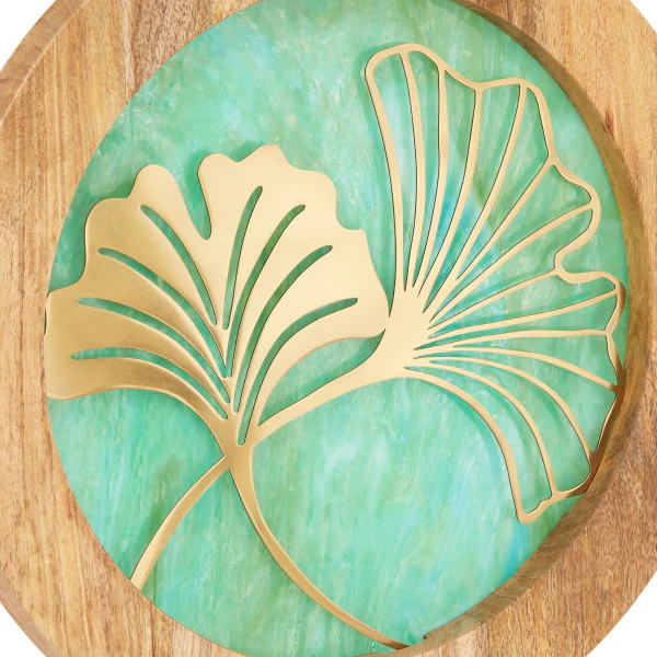 Tiffany-Style Lighting 14" Round Decorative Stained Glass & Metal Stand with Wood Frame - Image 4